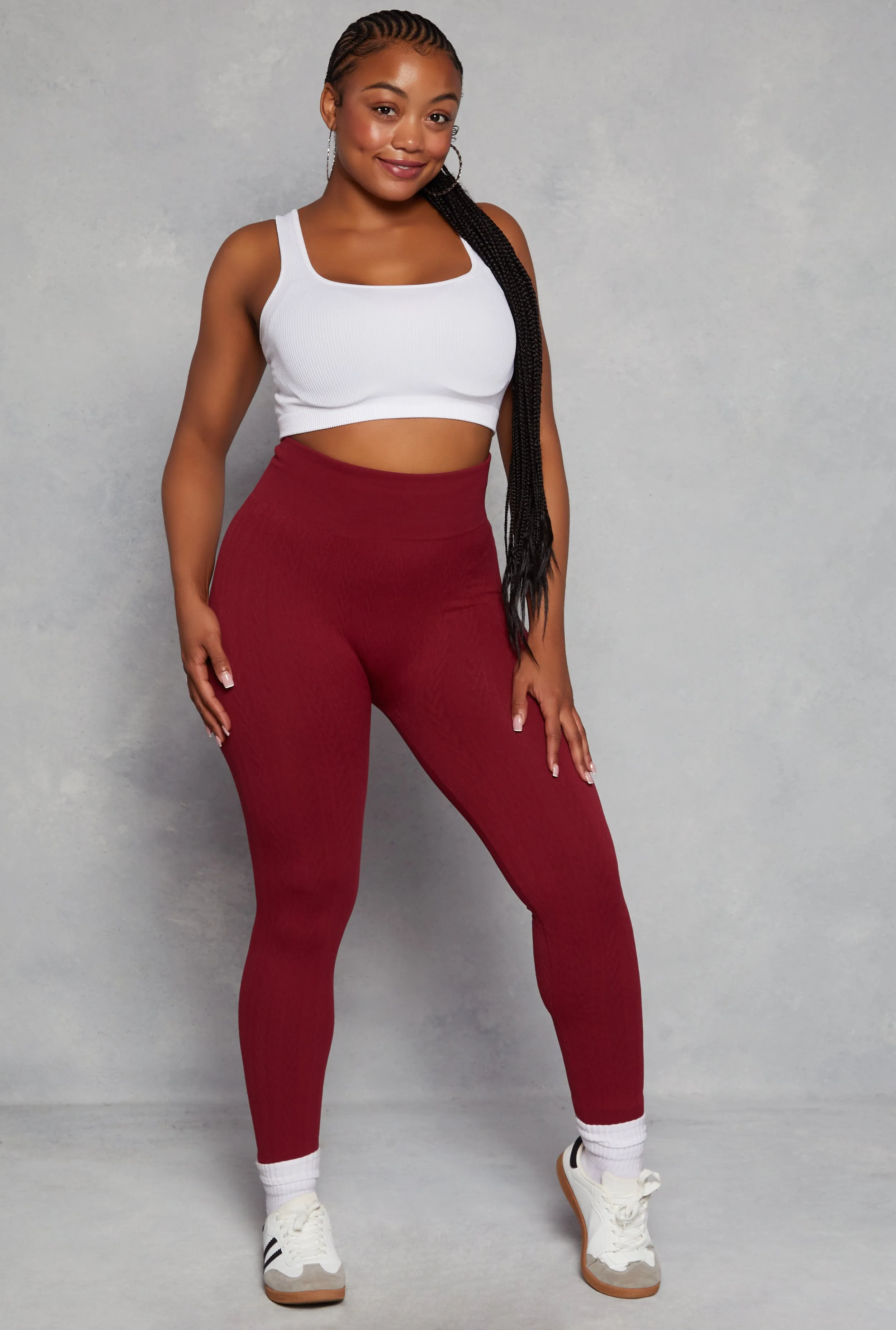 Plus Size Seamless Cable Knit High Waist Leggings sold by Rainbow