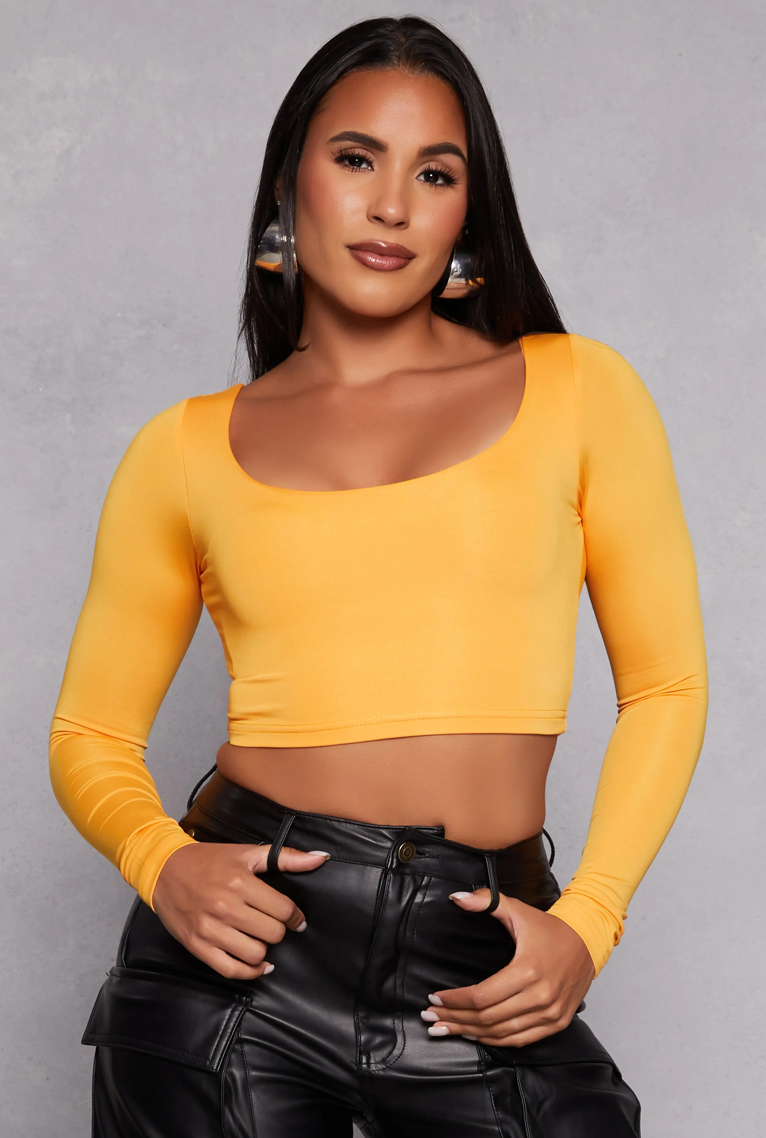 Daisy Scoop Neck Long Sleeve Crop Top sold by Rainbow