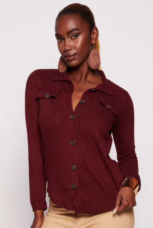 Waffle Knit Button Front Top sold by Rainbow