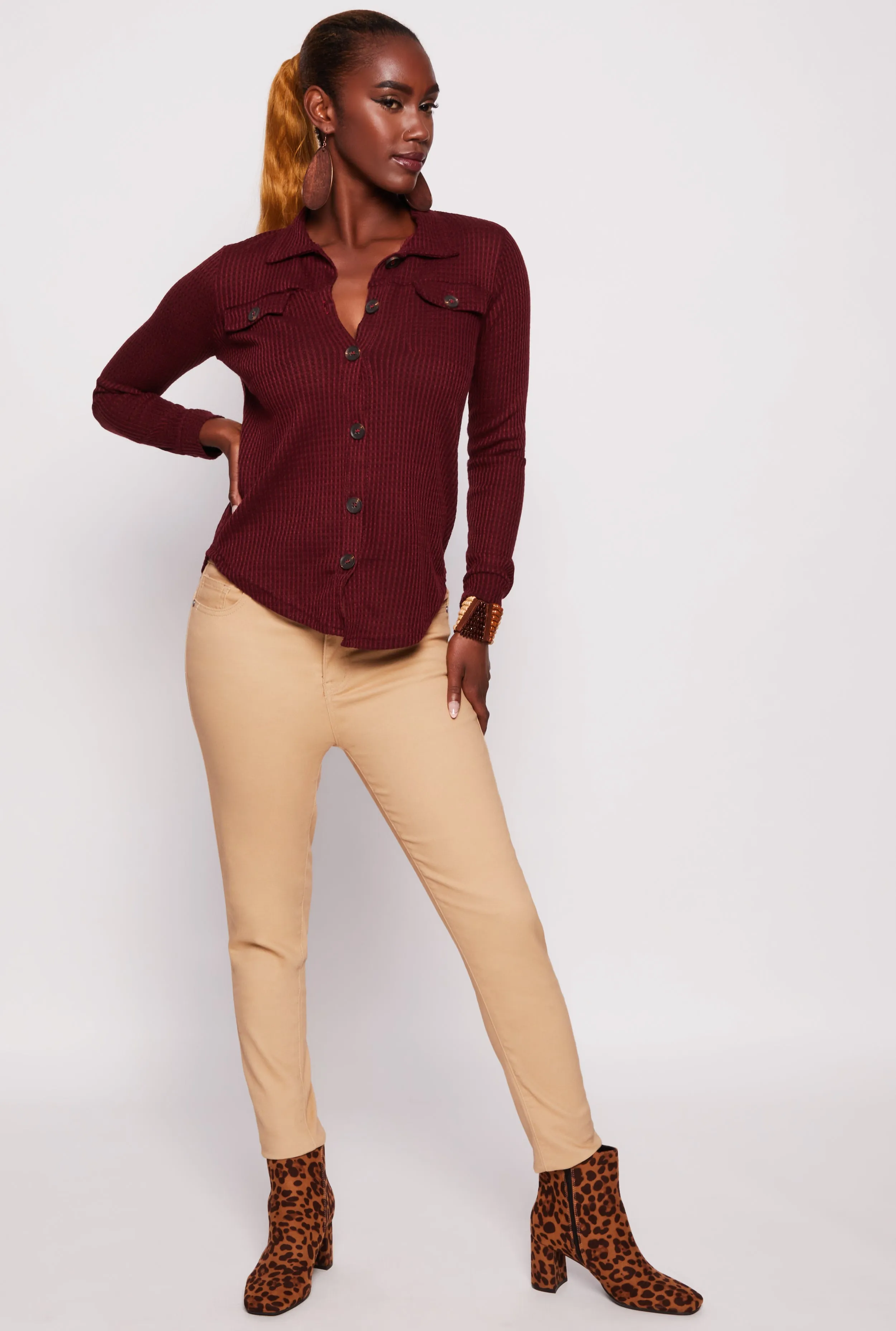 Waffle Knit Button Front Top sold by Rainbow product image thumbnail 2