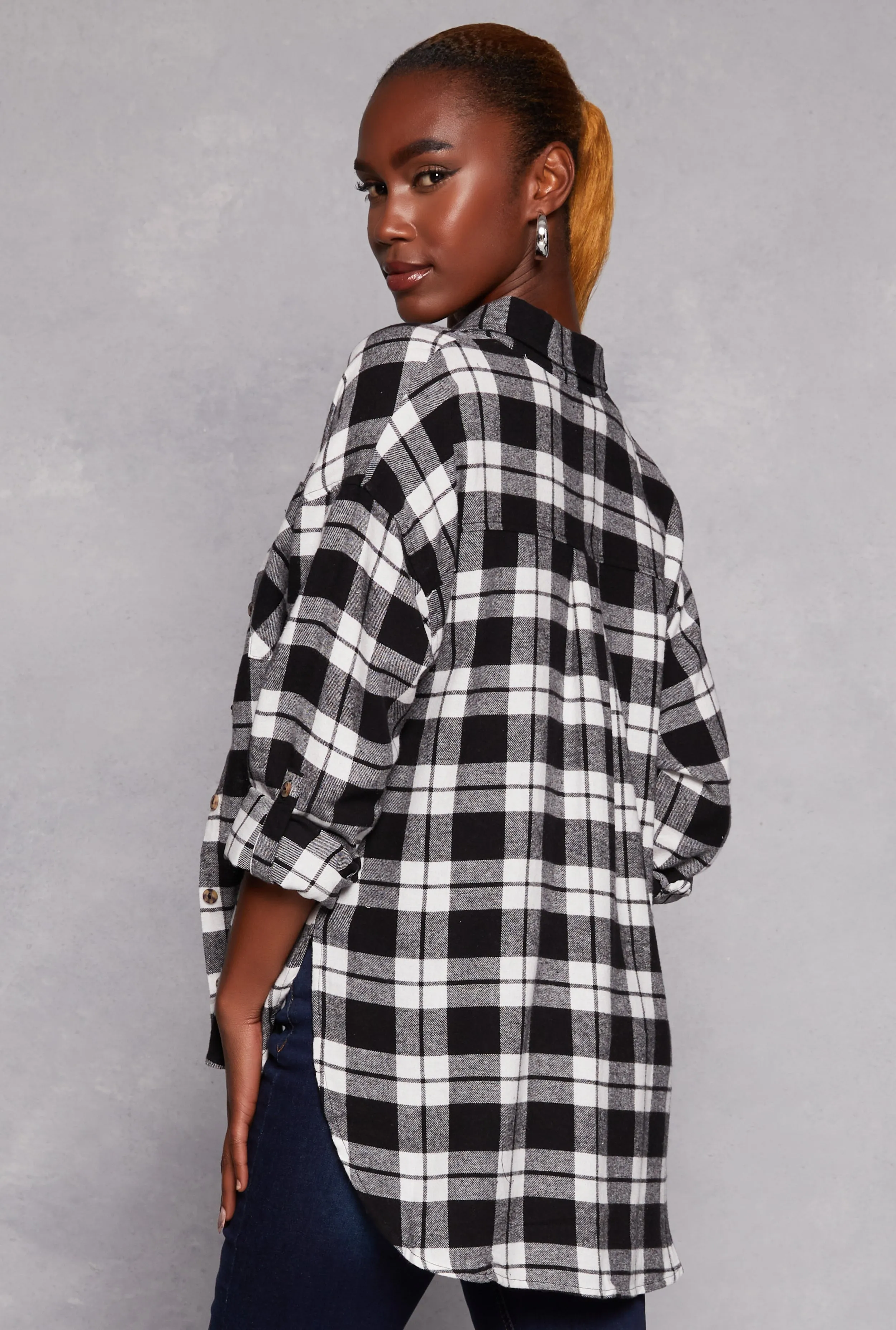 Tabbed Sleeve Plaid Flannel Shirt sold by Rainbow product image thumbnail 3