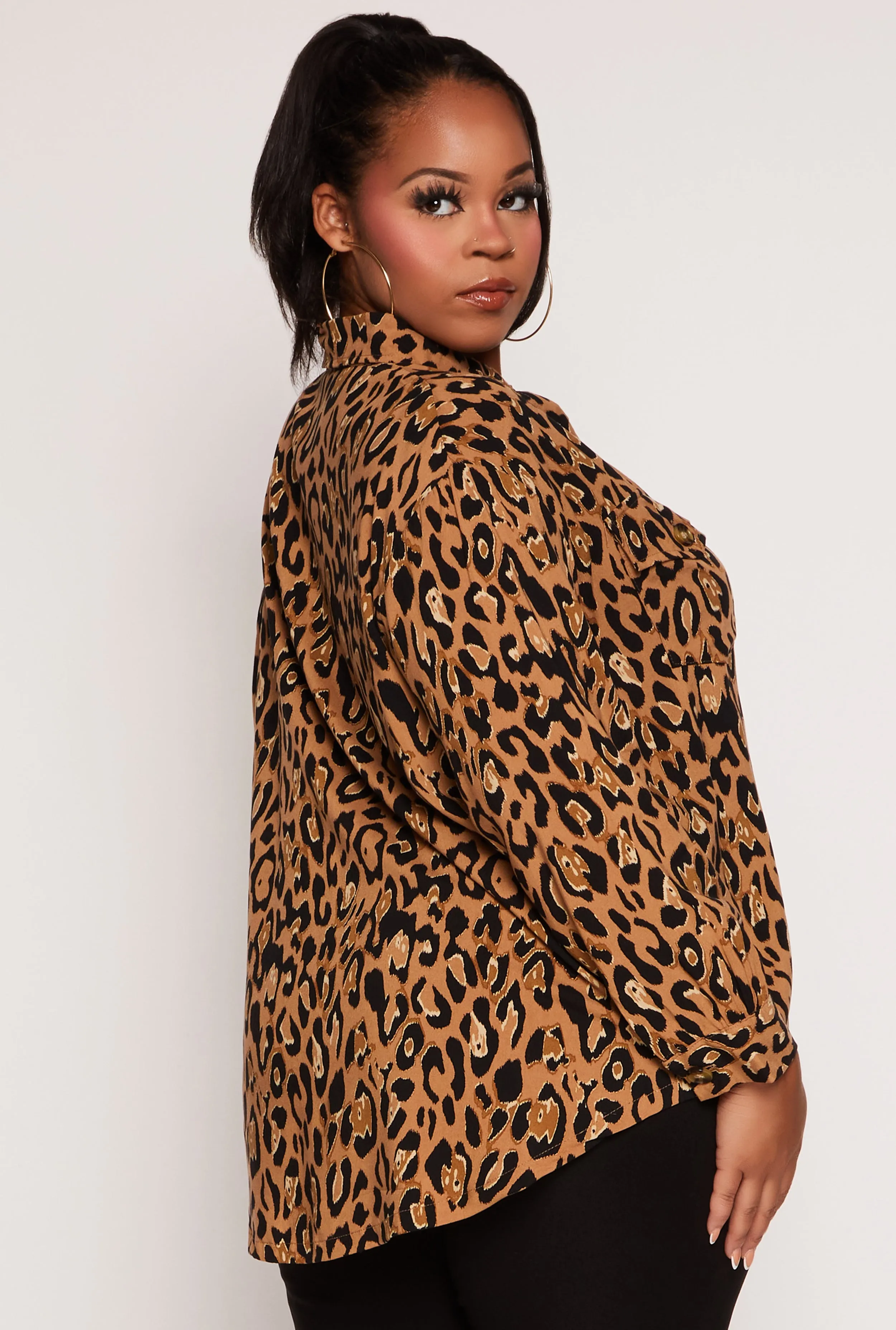 Plus Size Animal Print Button Front Blouse sold by Rainbow product image thumbnail 3