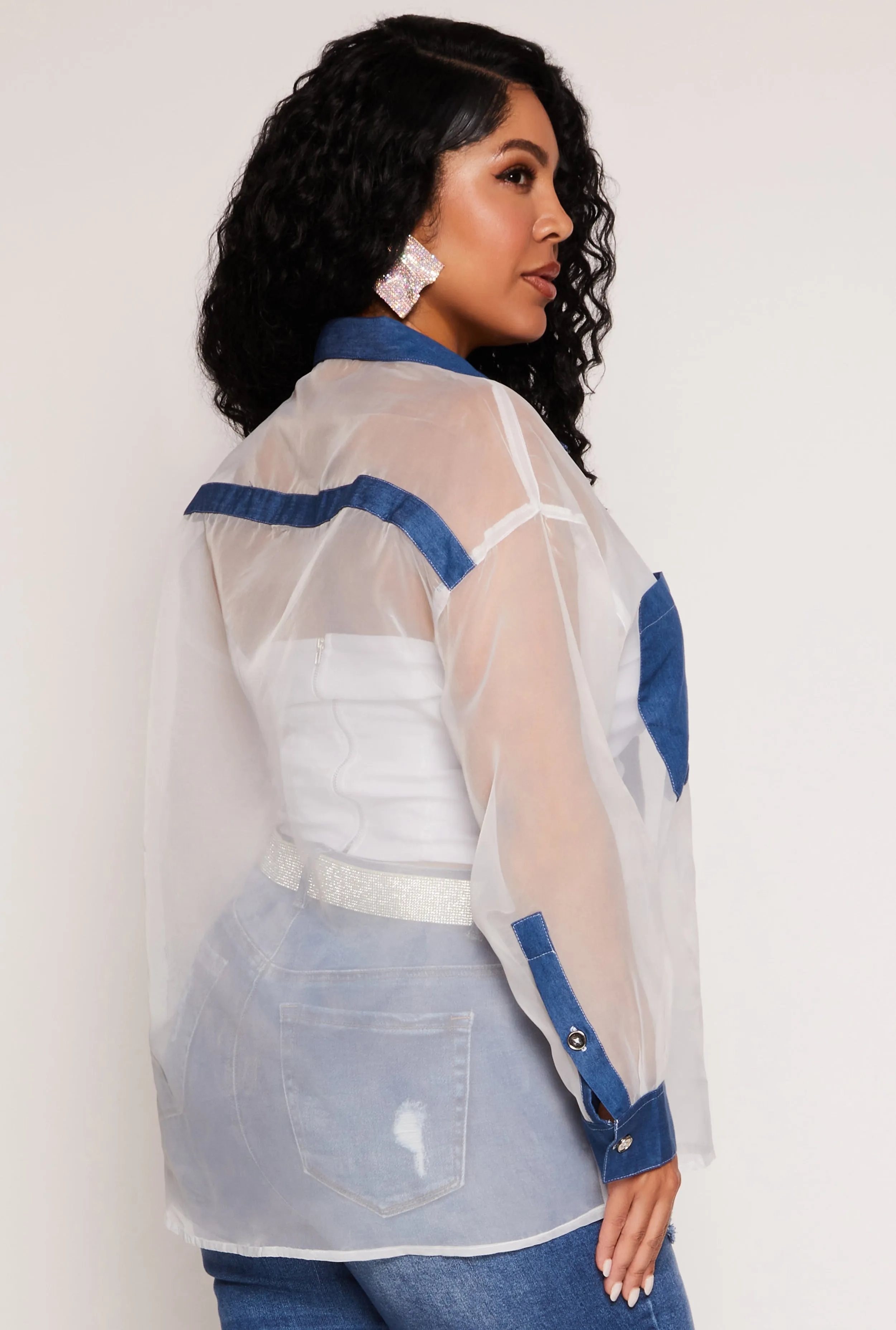 Plus Size Organza Chambray Trim Shirt sold by Rainbow product image thumbnail 3