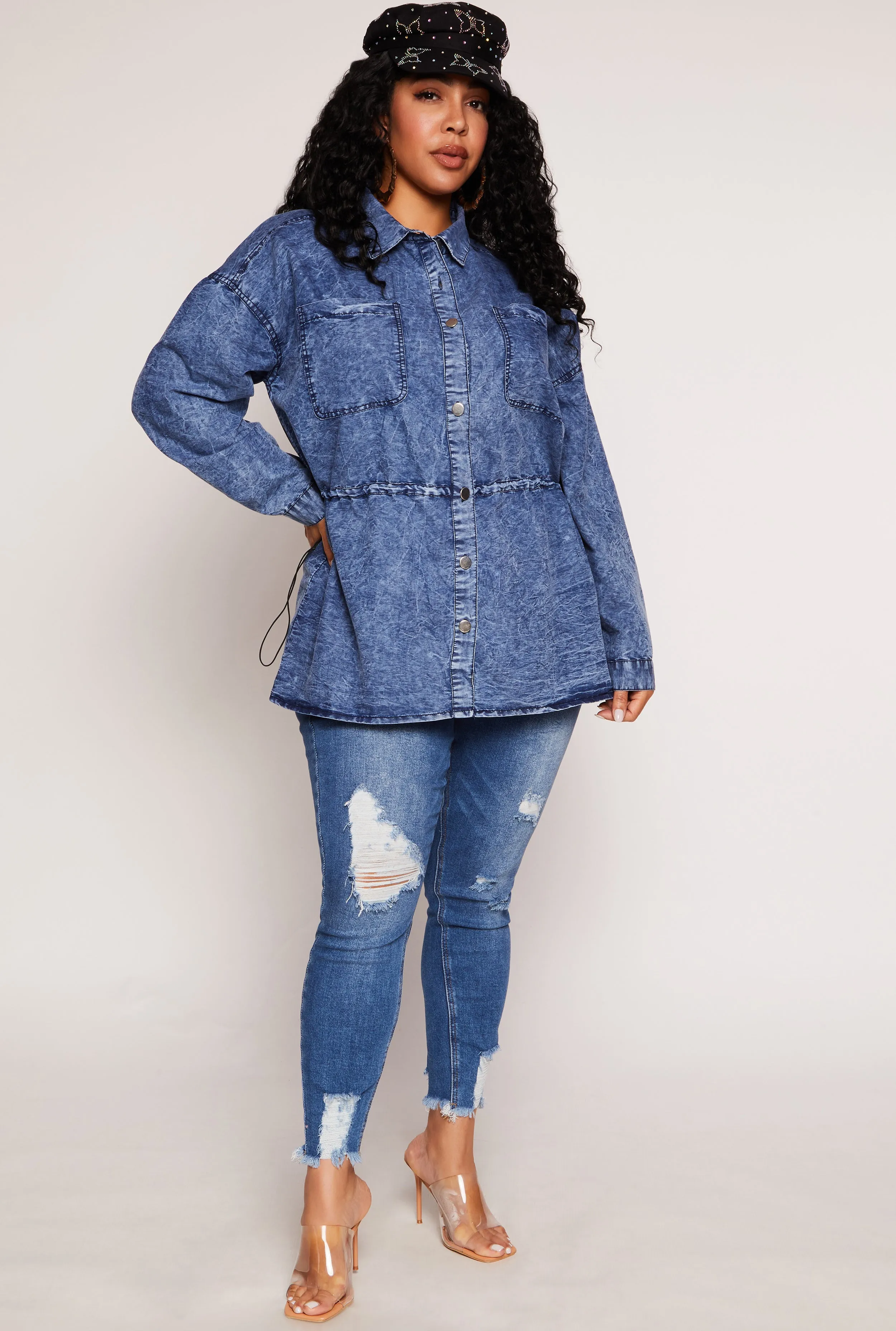 Plus Size Toggle Drawstring Waist Acid Wash Shirt sold by Rainbow product image thumbnail 2