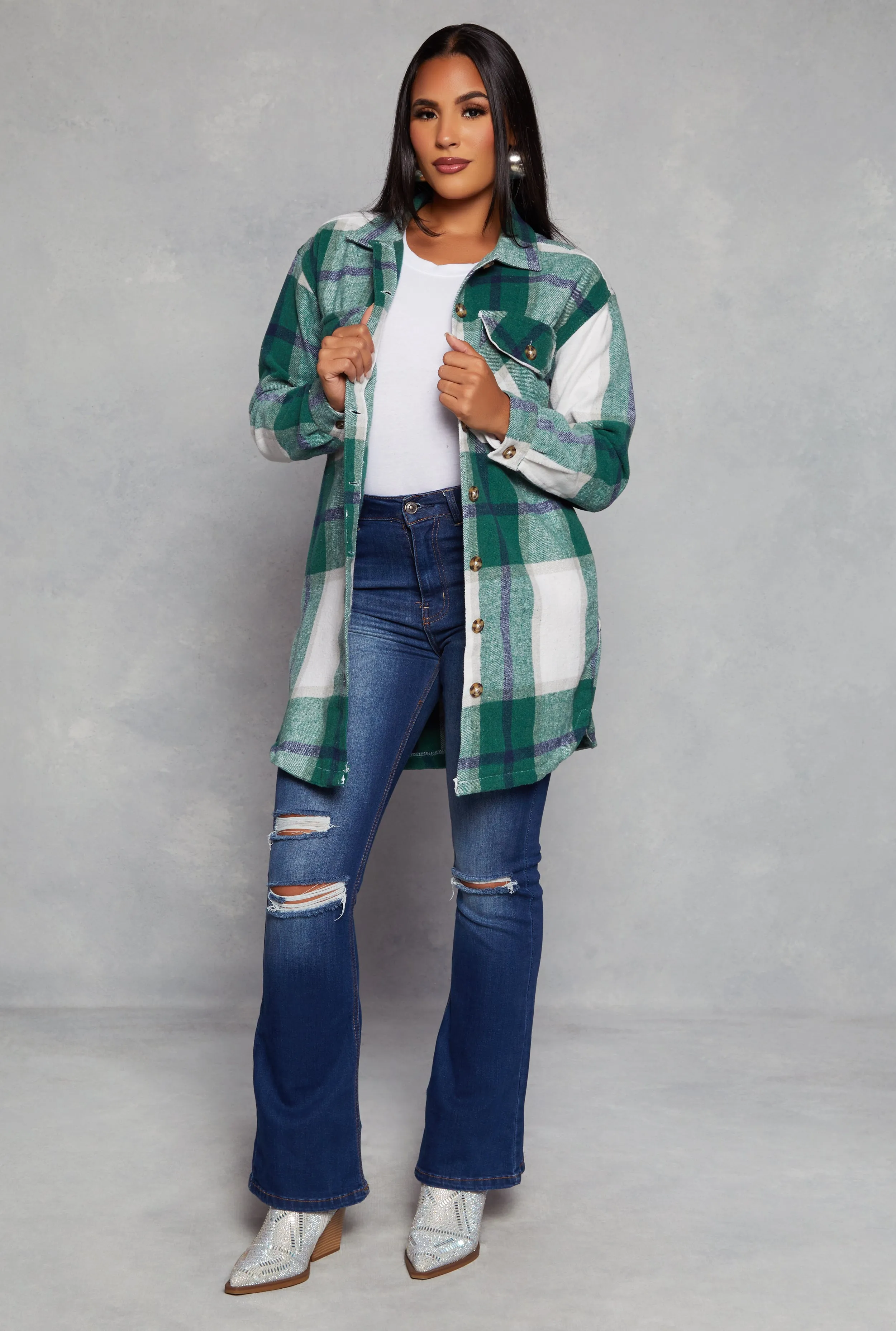 Plaid Long Shacket sold by Rainbow product image thumbnail 2