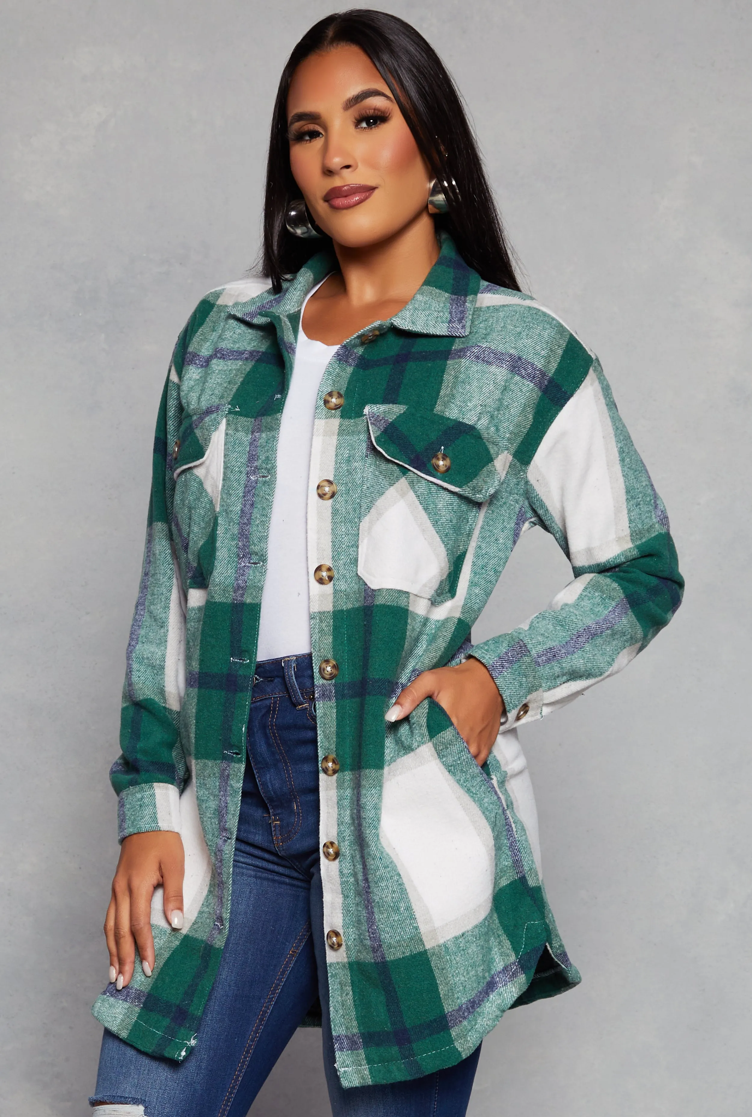 Plaid Long Shacket sold by Rainbow