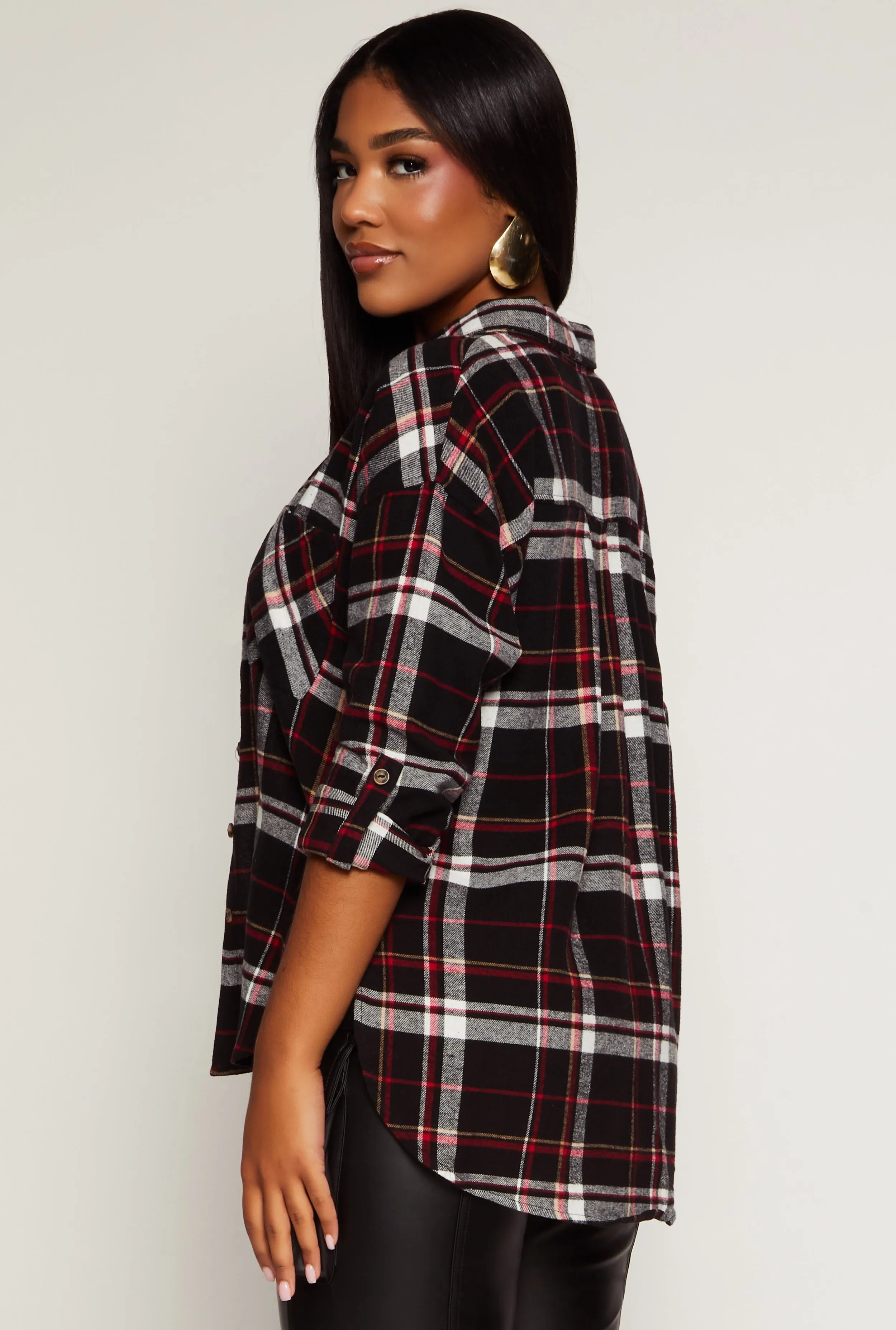 Plaid Flannel Tabbed Sleeve Shirt sold by Rainbow product image thumbnail 3