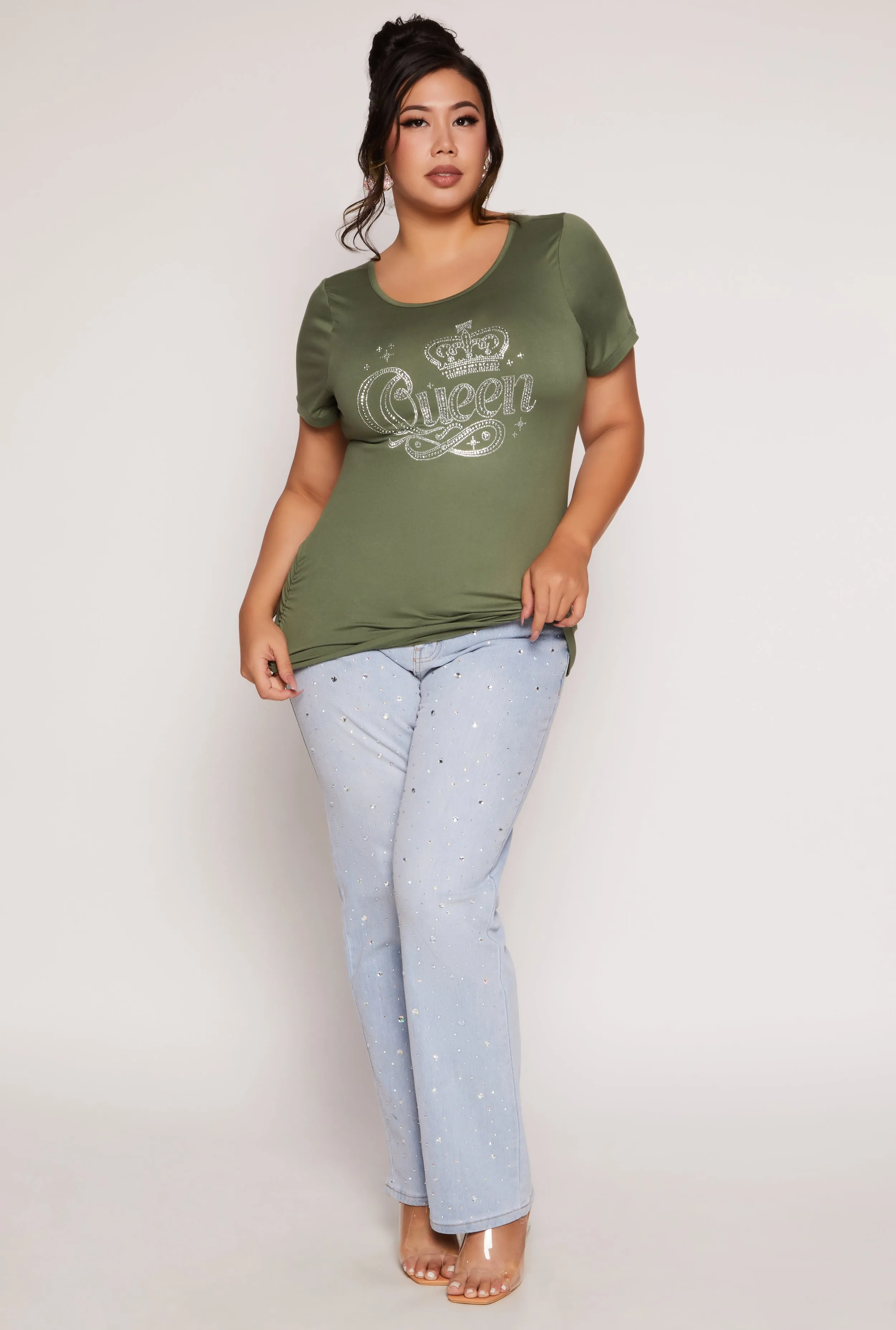 Plus Size Queen Rhinestone Ruched Graphic Tee sold by Rainbow product image thumbnail 2