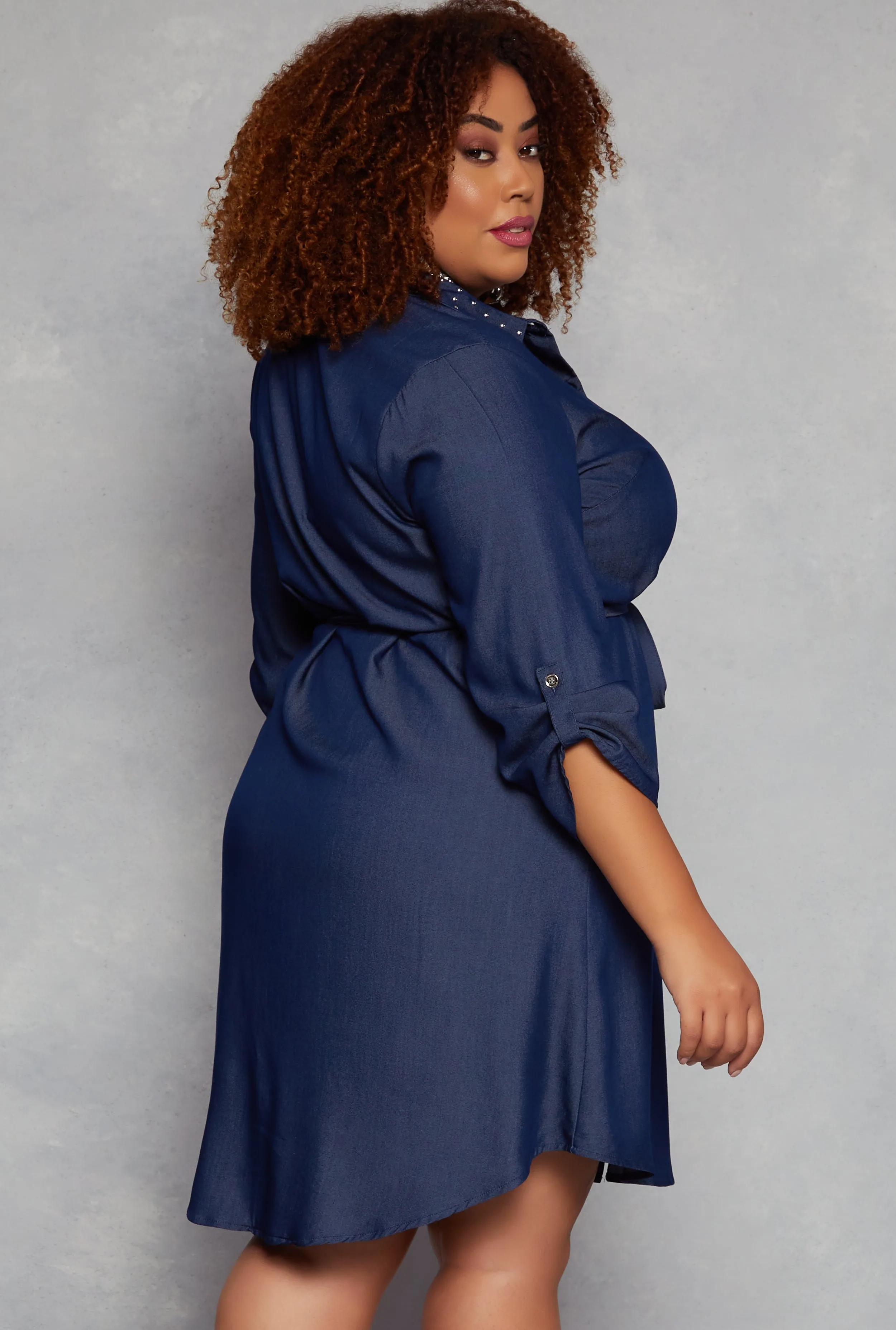Plus Size Studded Collar Button Front Shirt Dress sold by Rainbow product image thumbnail 3