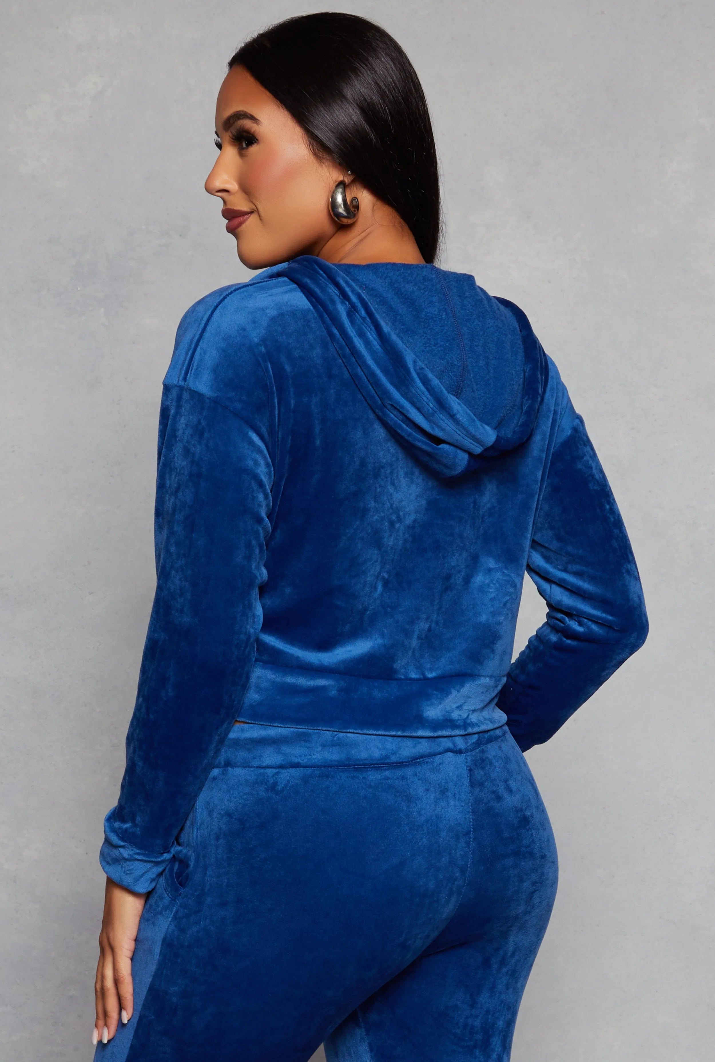 Solid Velour Zip Front Cropped Hoodie sold by Rainbow product image thumbnail 3