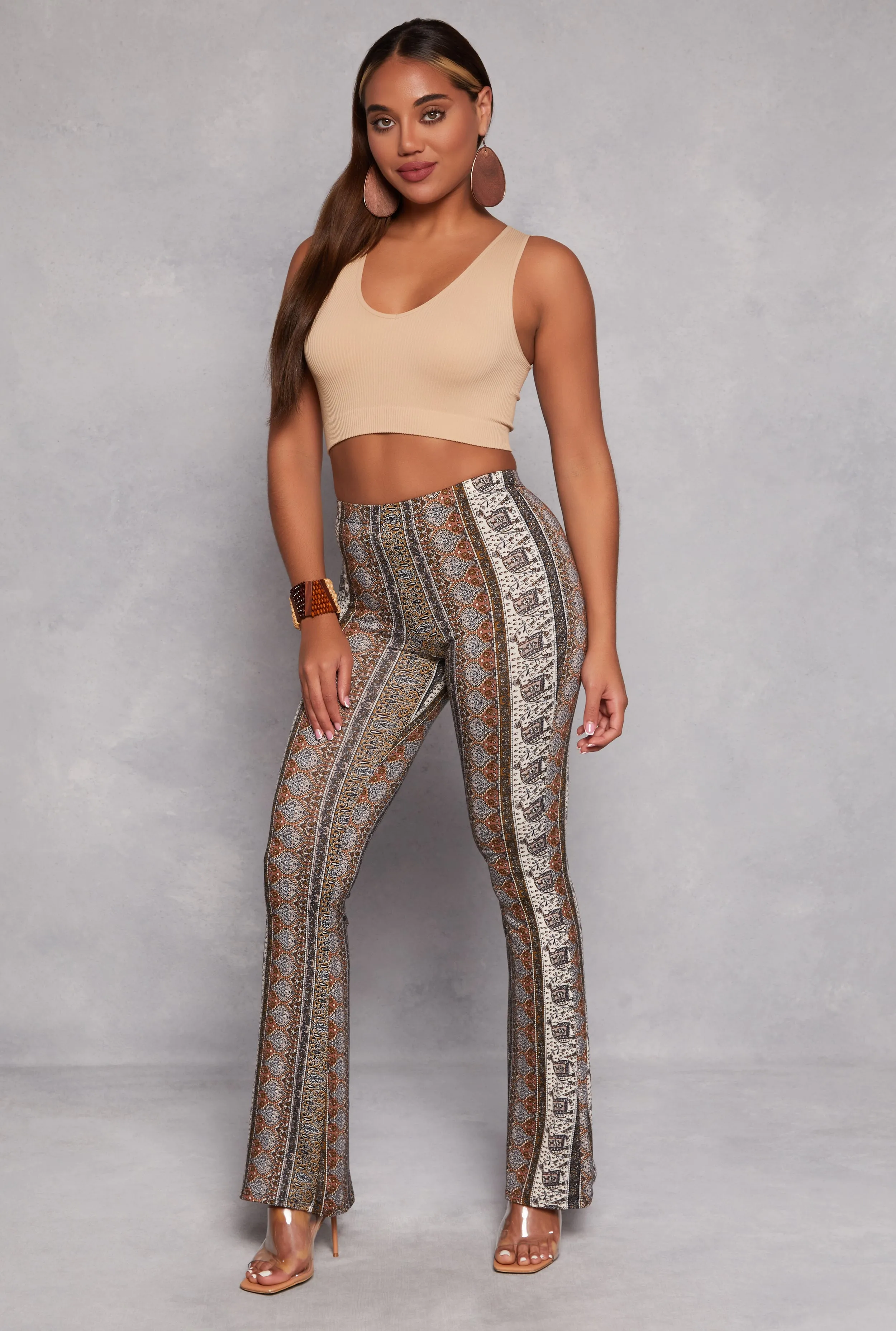 Paisley Border Print High Waisted Flare Pants sold by Rainbow