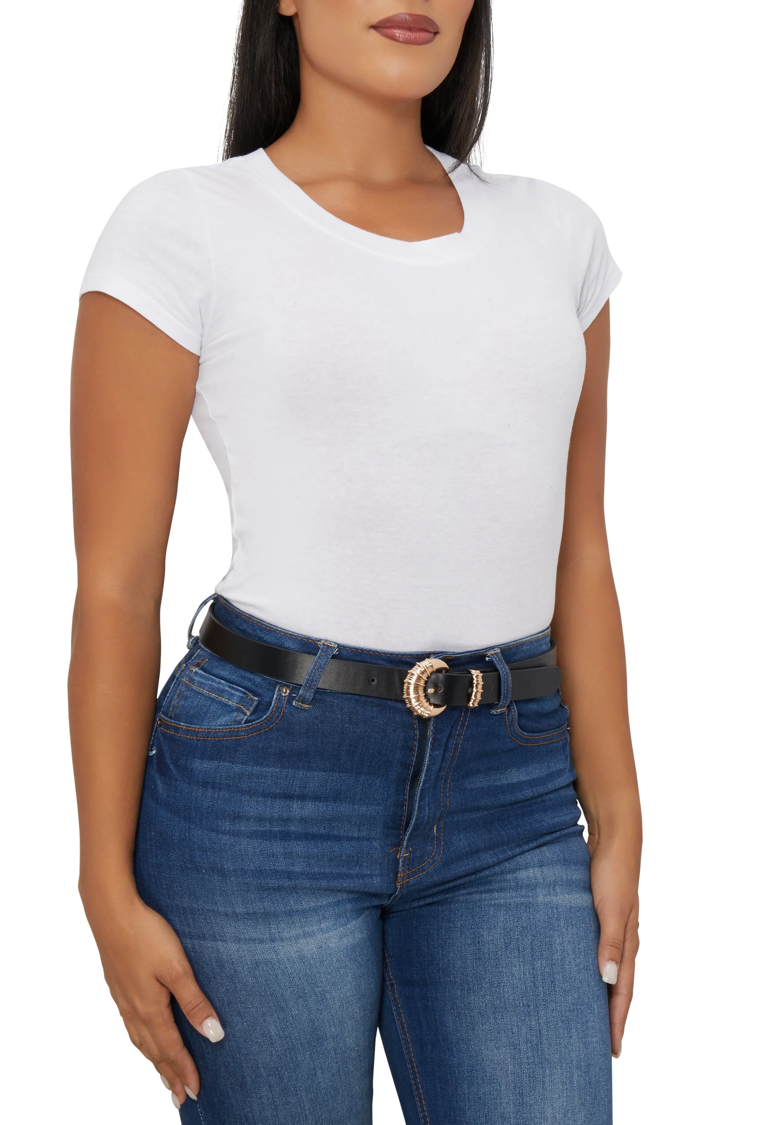 Textured Metallic Buckle Belt sold by Rainbow