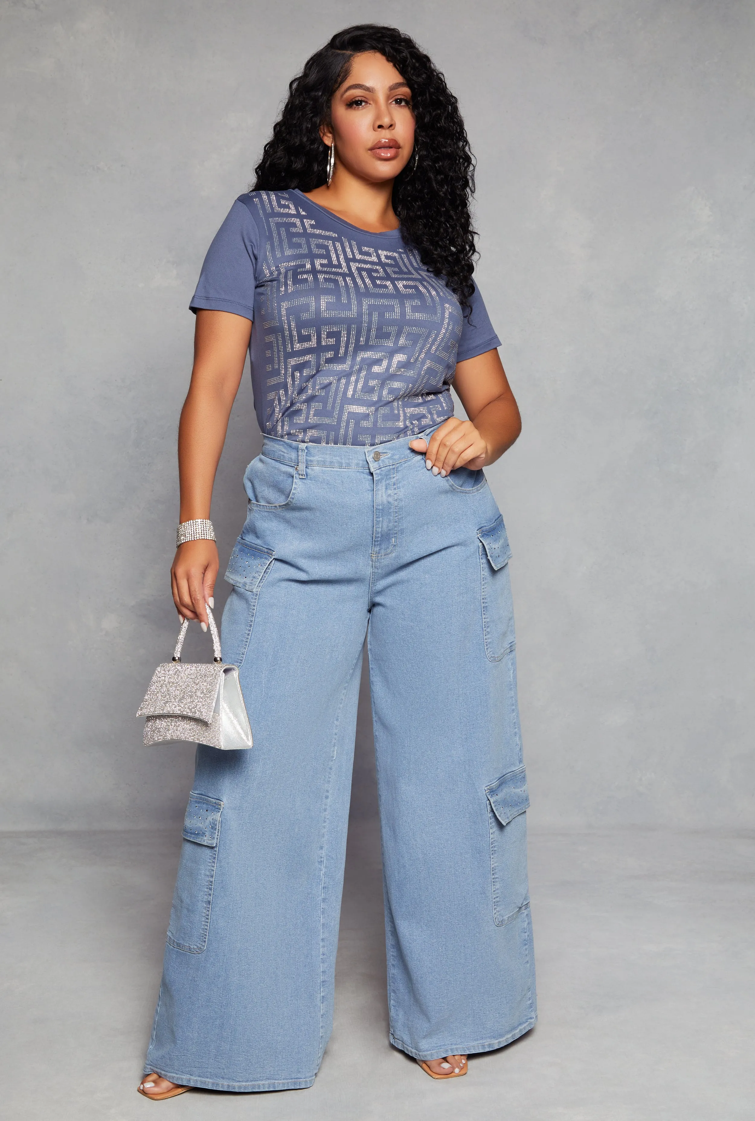 Plus Size Almost Famous High Waist Wide Leg Cargo Jeans sold by Rainbow