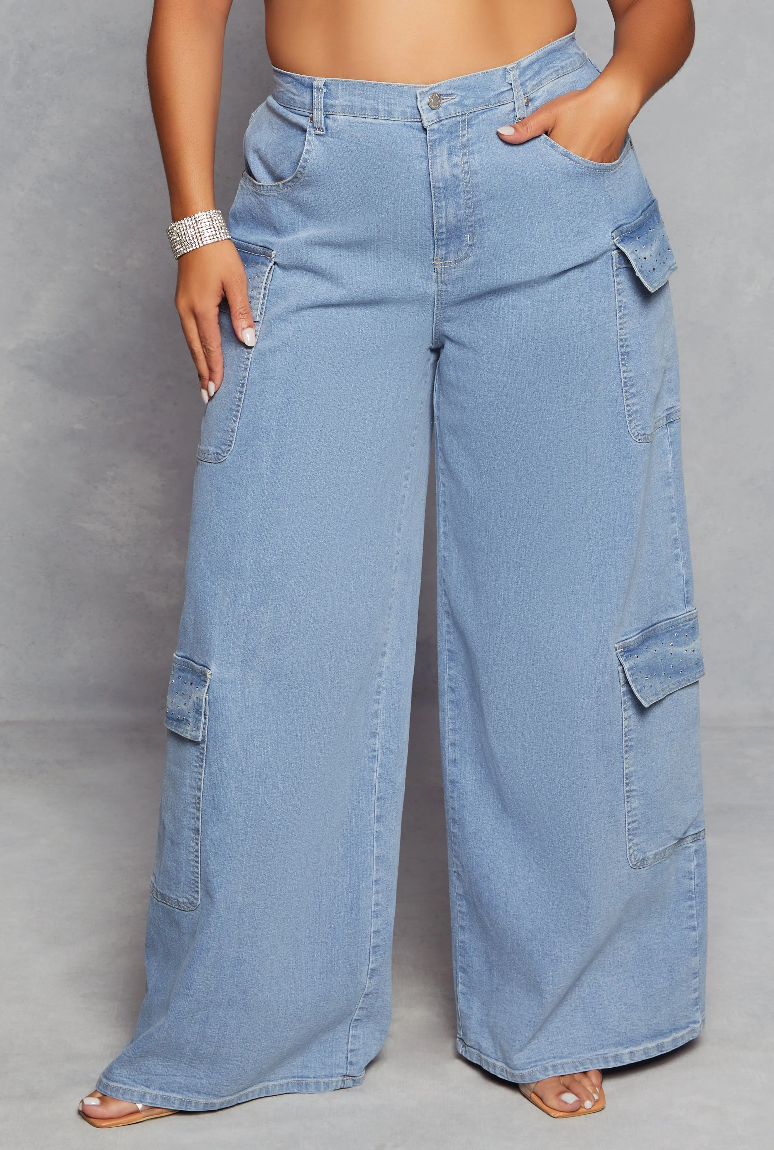 Plus Size Almost Famous High Waist Wide Leg Cargo Jeans sold by Rainbow product image thumbnail 2