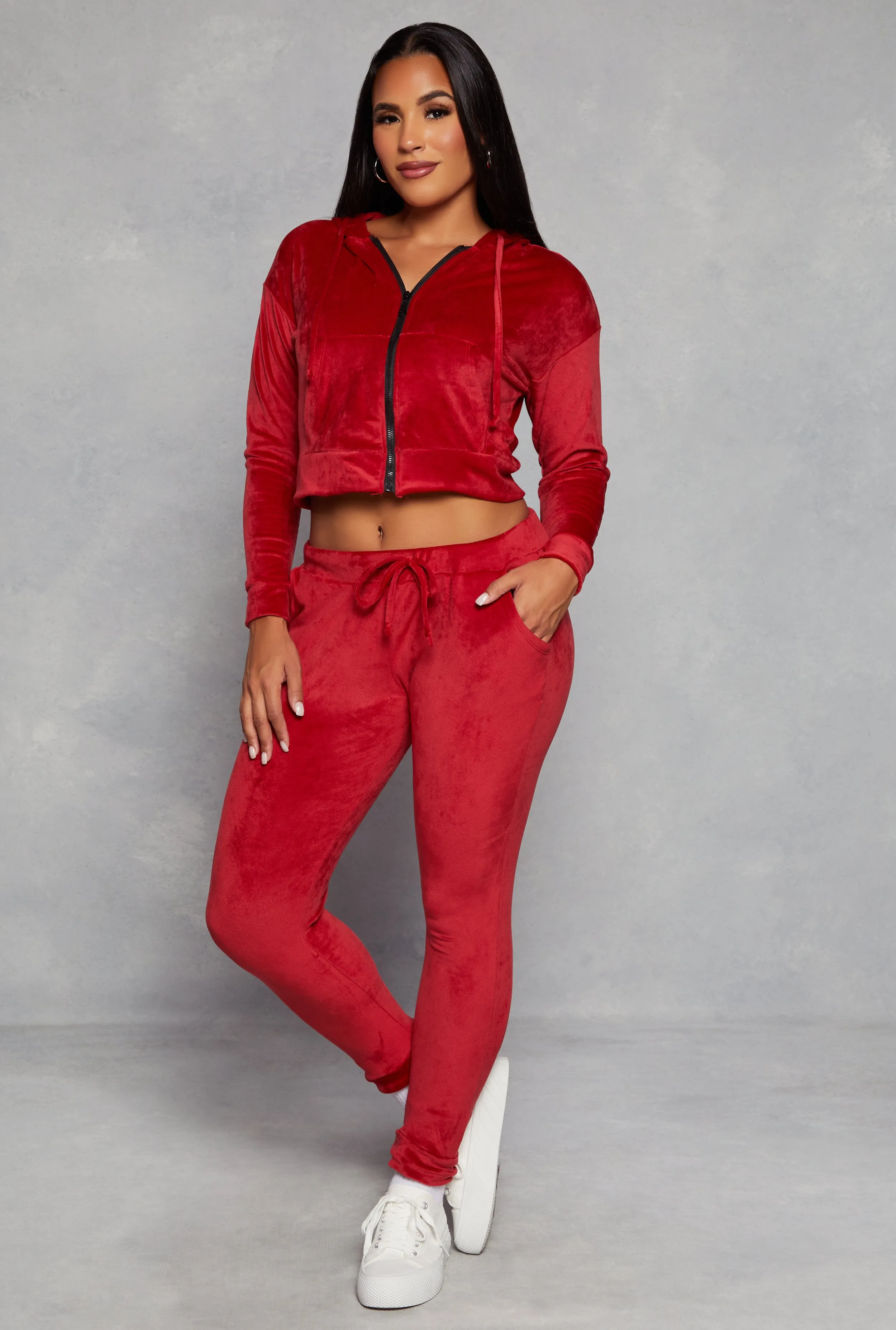 Solid Velour Zip Front Cropped Hoodie sold by Rainbow product image thumbnail 2