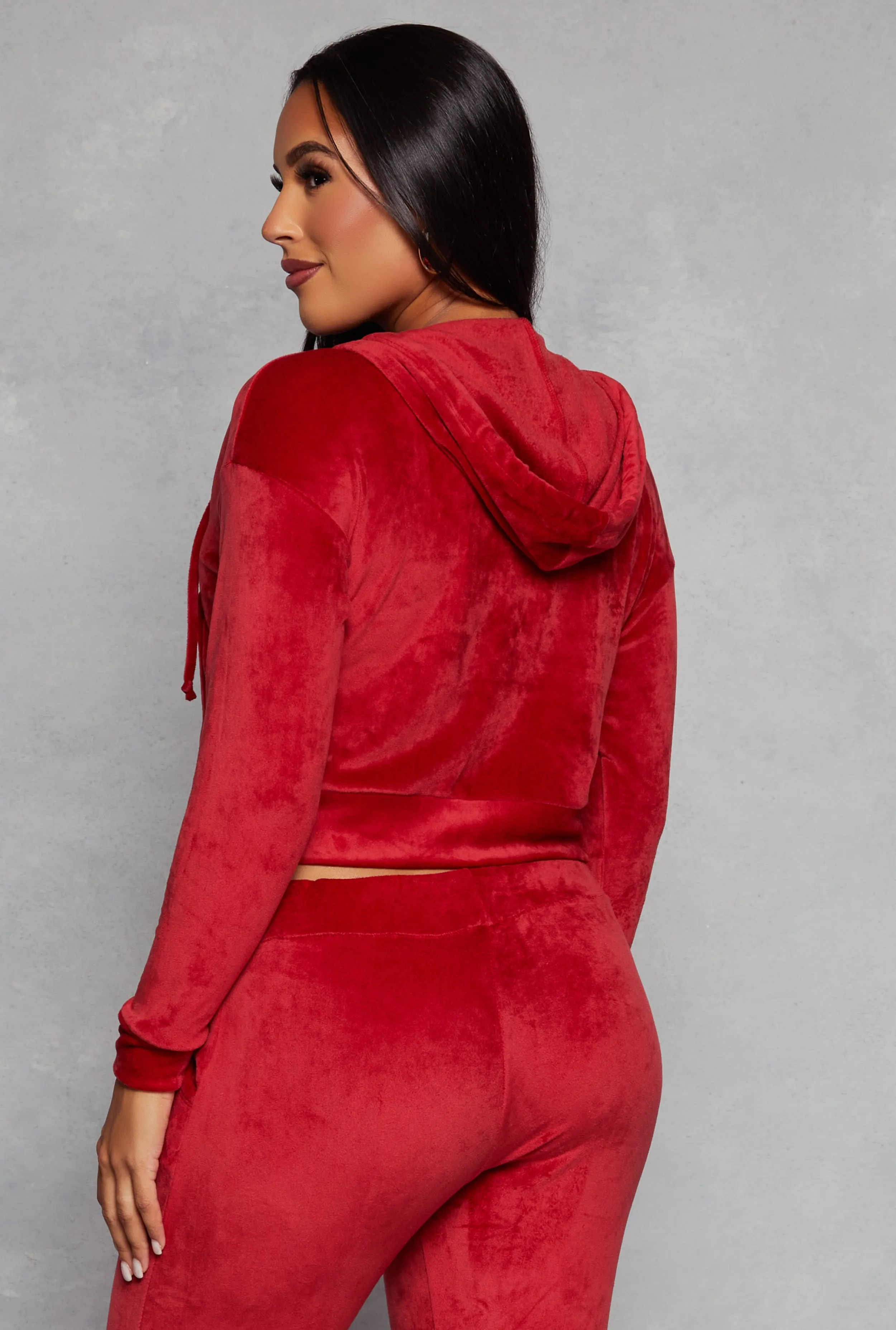 Solid Velour Zip Front Cropped Hoodie sold by Rainbow product image thumbnail 3