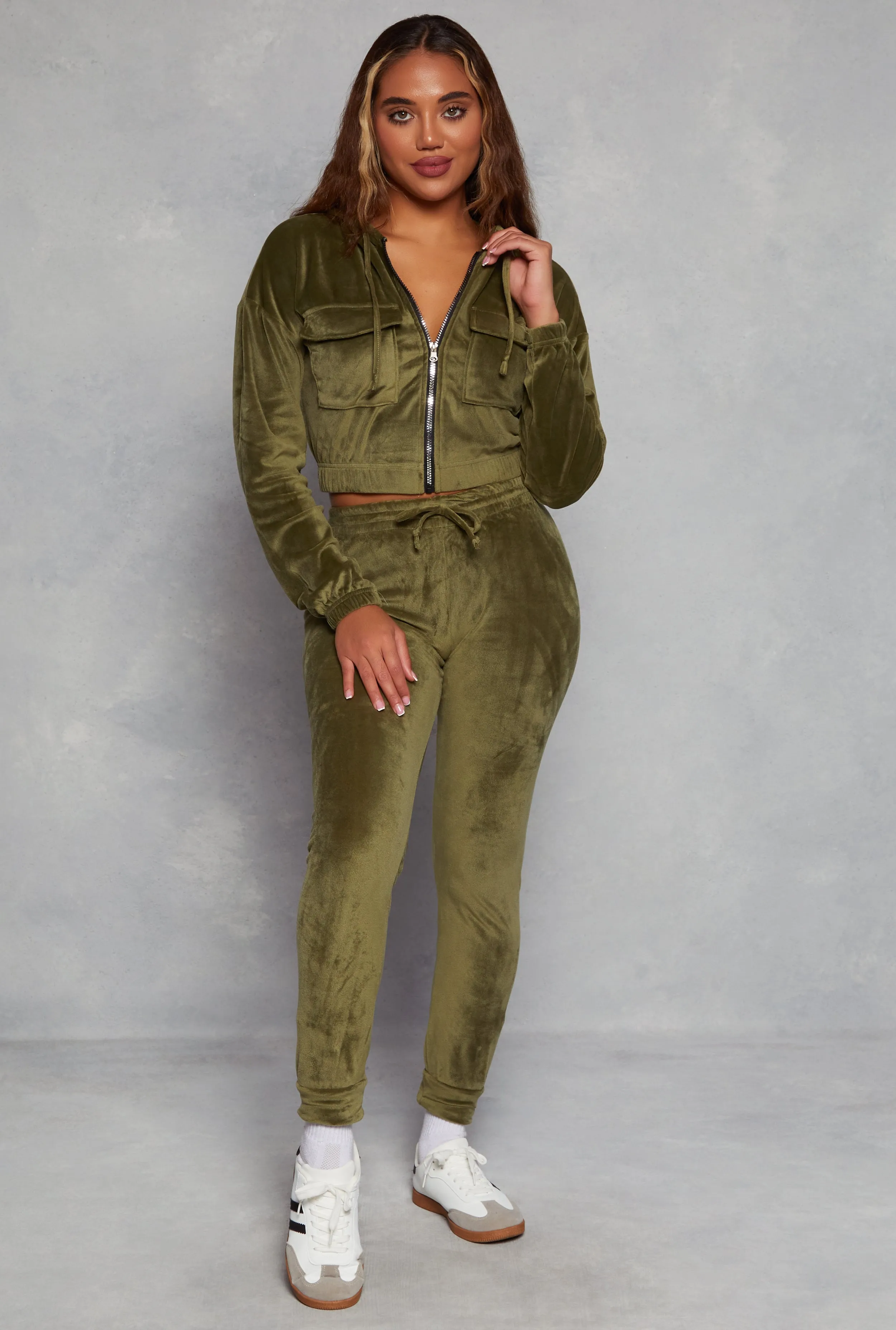 Solid Velour High Waist Drawstring Joggers sold by Rainbow