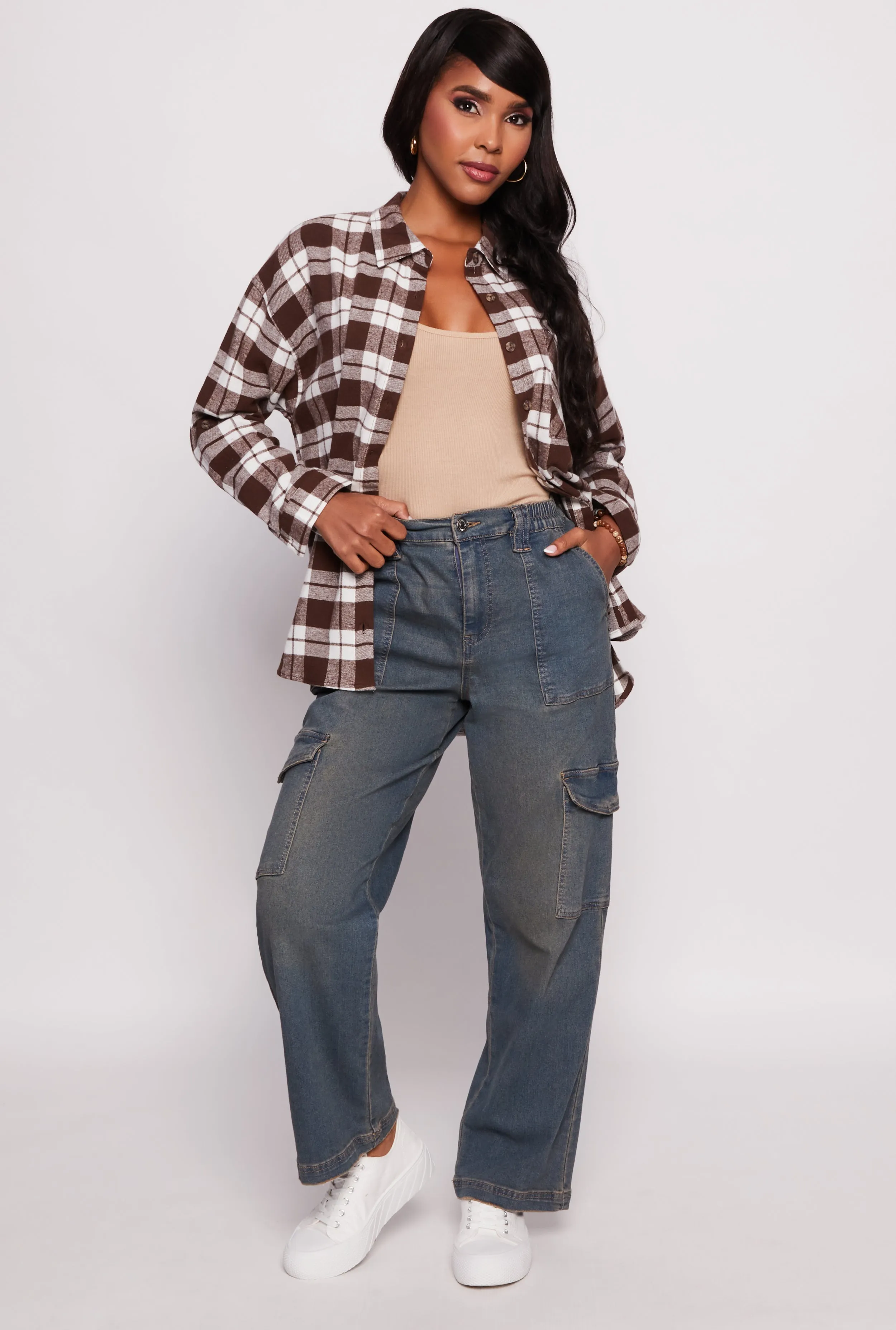 Tabbed Sleeve Plaid Flannel Shirt sold by Rainbow product image thumbnail 2