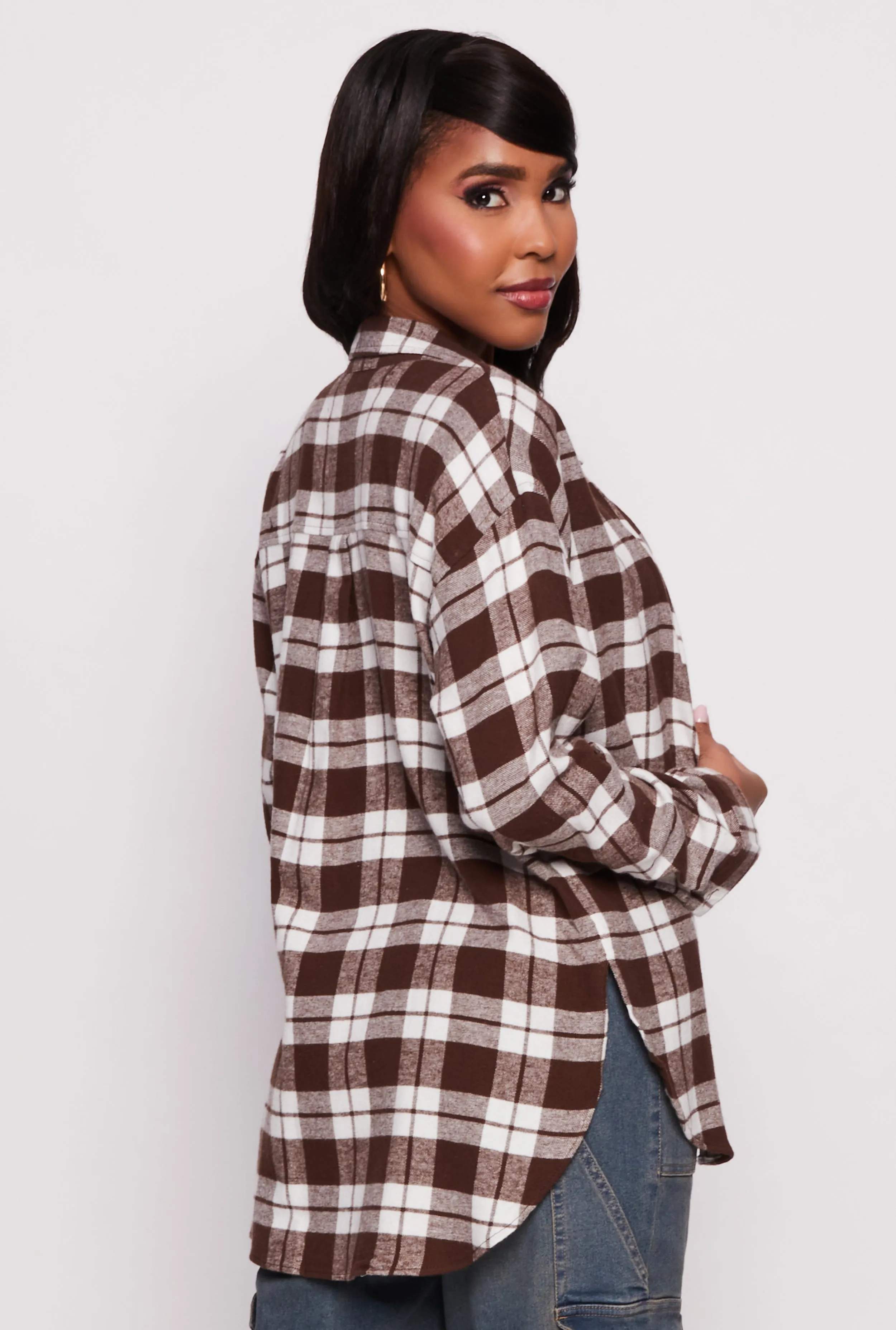 Tabbed Sleeve Plaid Flannel Shirt sold by Rainbow product image thumbnail 3