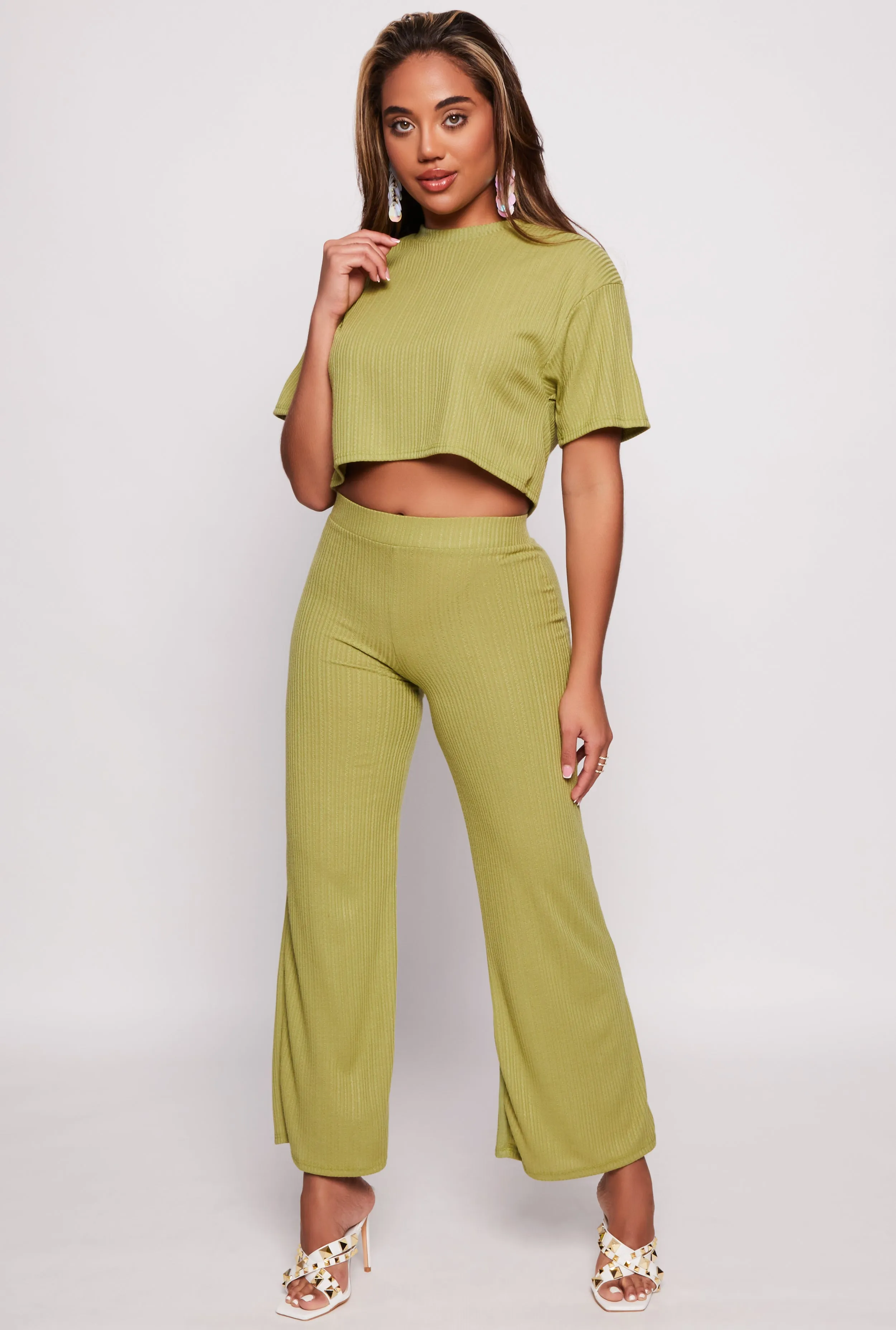 Ribbed Knit Crew Neck Cropped Tee sold by Rainbow product image thumbnail 2