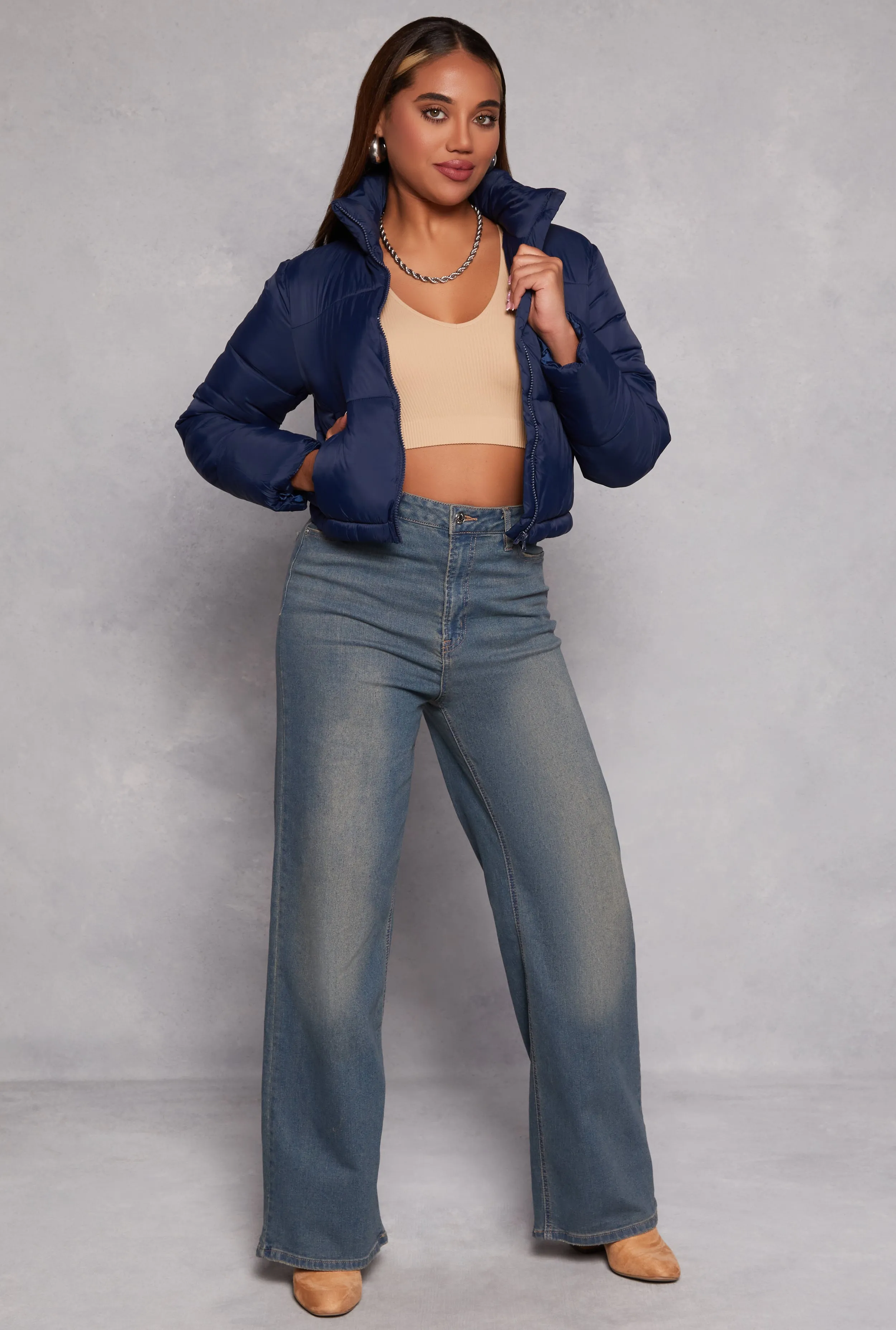 Nylon Zip Front Cropped Puffer Jacket sold by Rainbow product image thumbnail 2