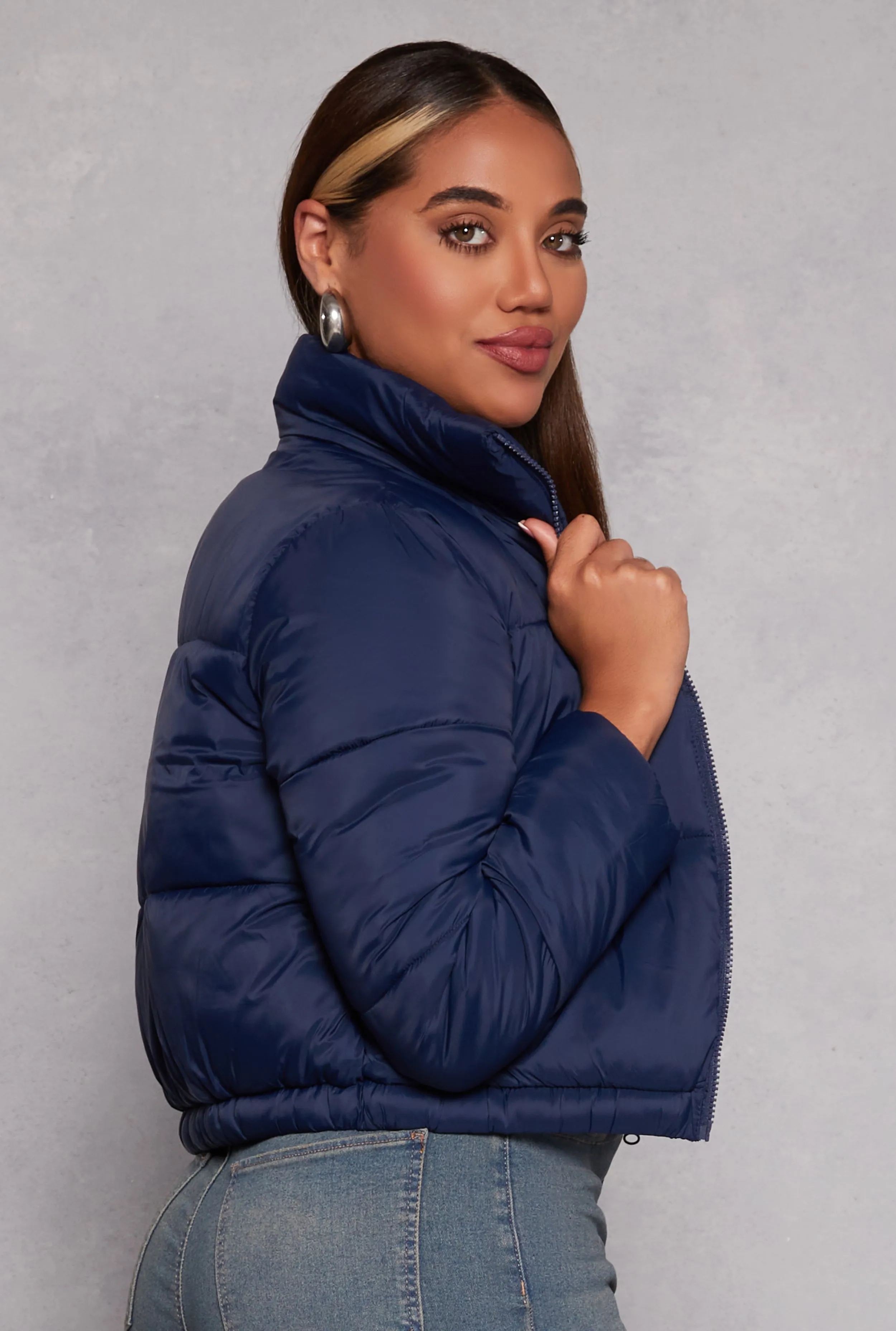 Nylon Zip Front Cropped Puffer Jacket sold by Rainbow product image thumbnail 3