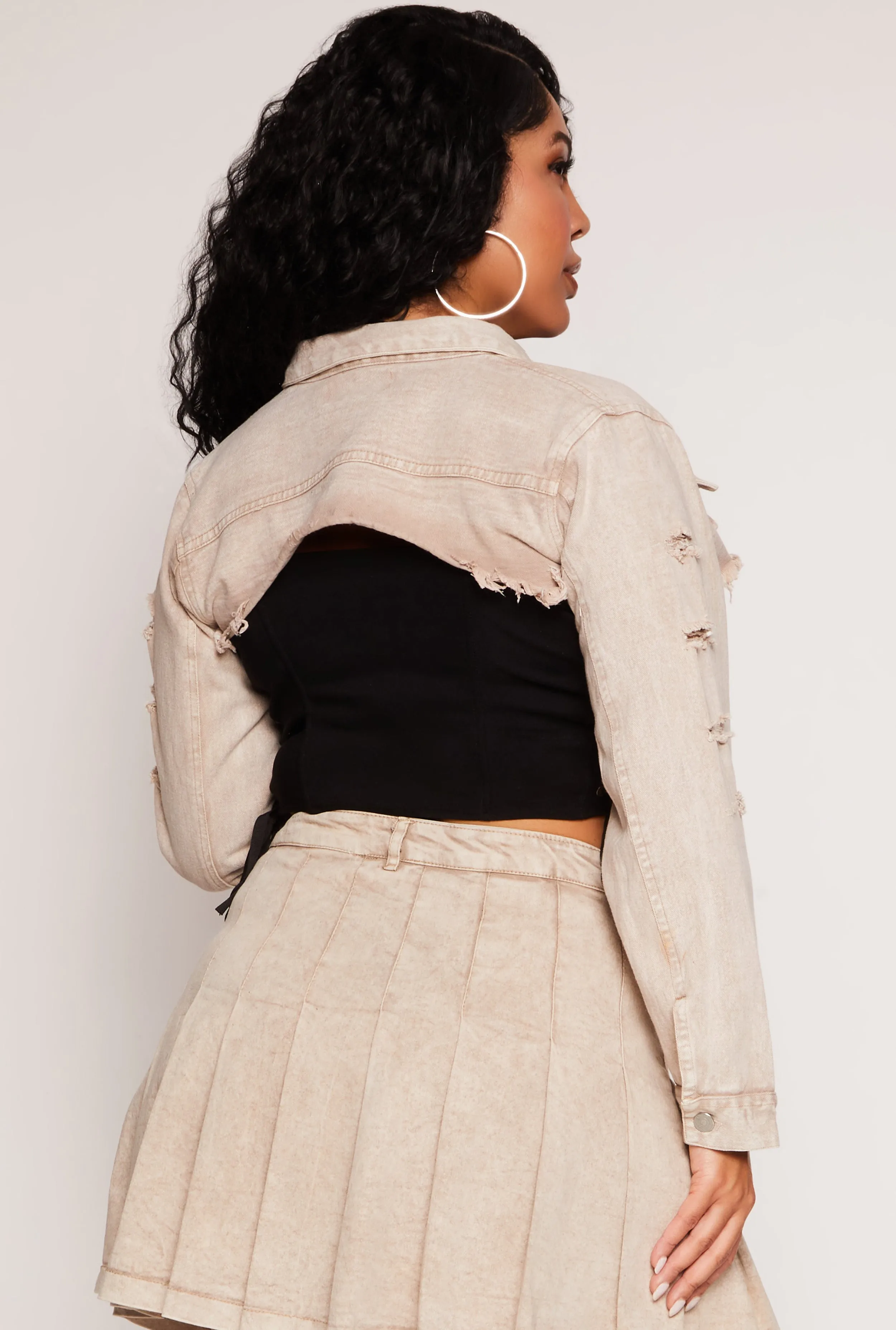 Plus Size Denim Distressed Cropped Jean Jacket sold by Rainbow product image thumbnail 3