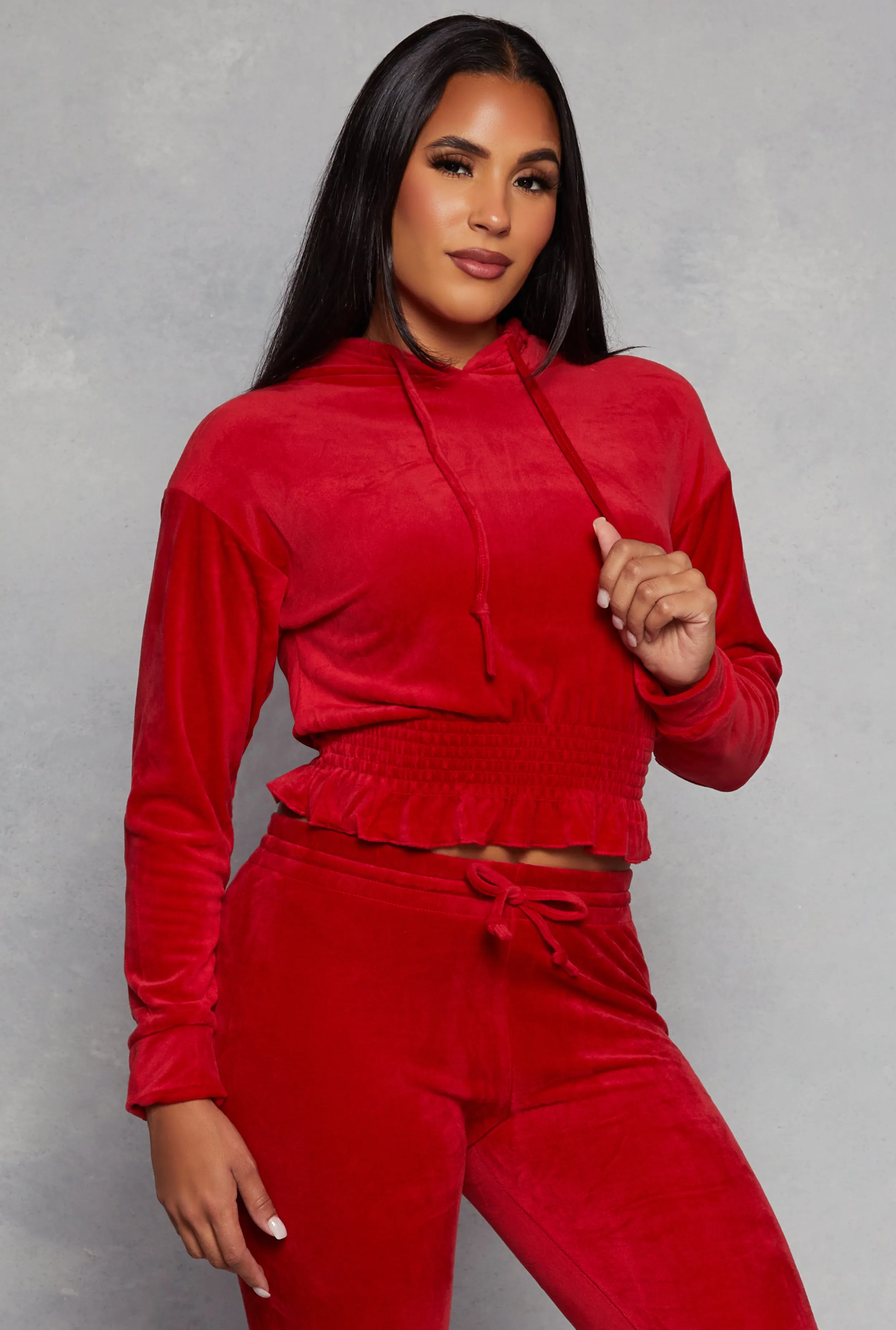 Velour Smocked Hem Pullover Hoodie sold by Rainbow