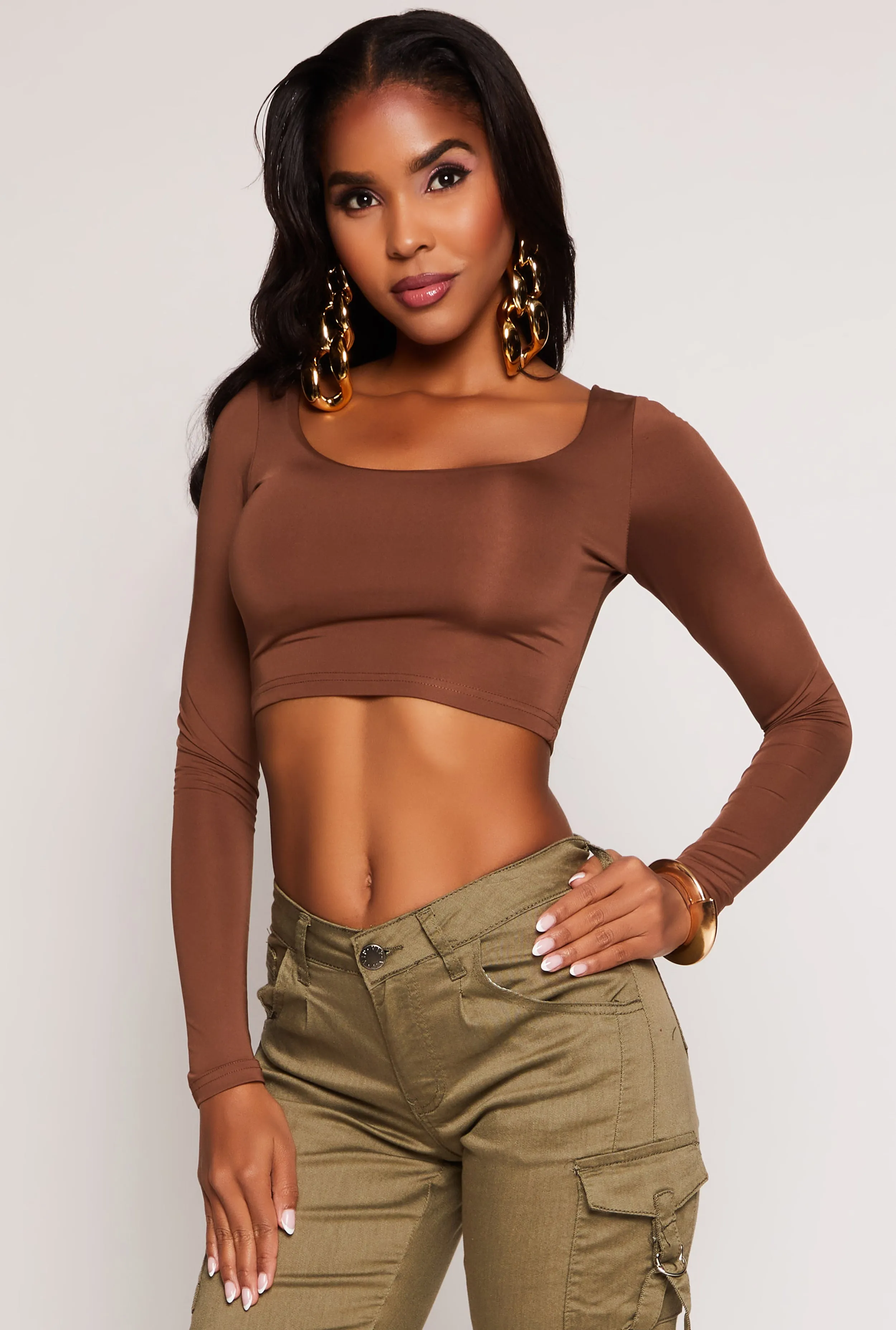 Daisy Scoop Neck Long Sleeve Crop Top sold by Rainbow