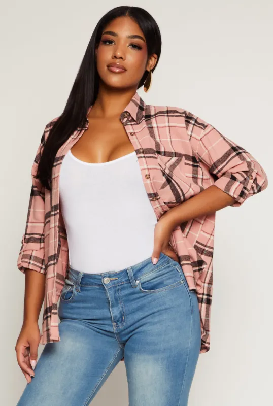 Plaid Flannel Tabbed Sleeve Shirt sold by Rainbow