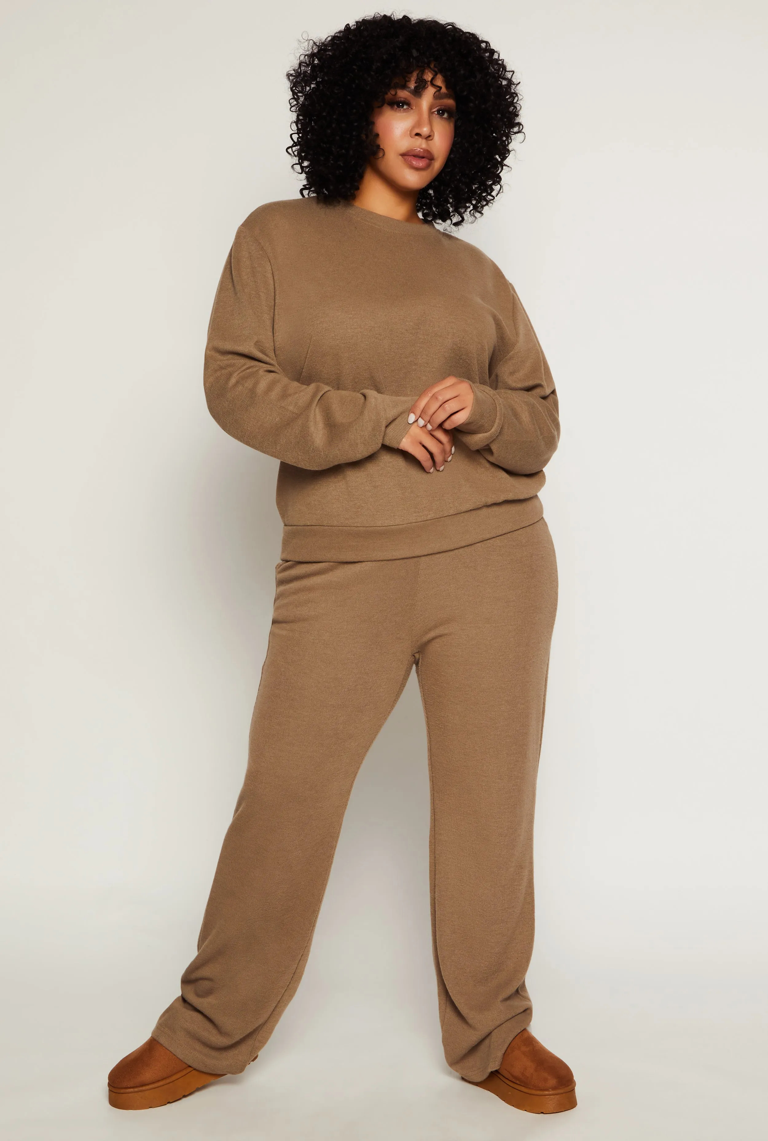 Plus Size Brushed Knit High Waist Pants sold by Rainbow