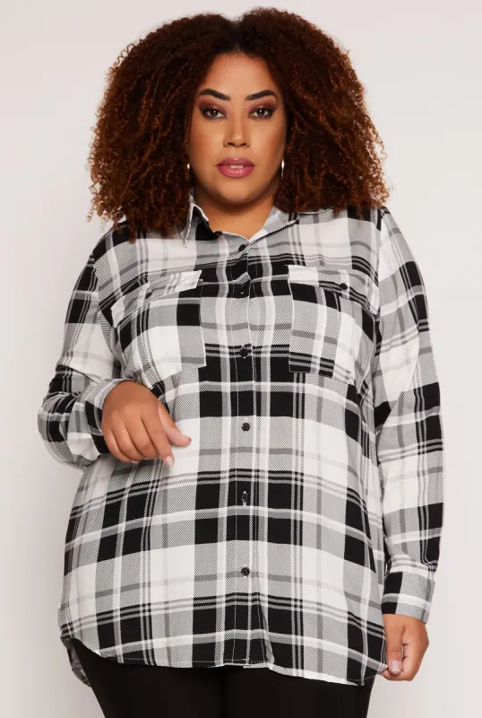Plus Size Plaid Button Front Blouse sold by Rainbow