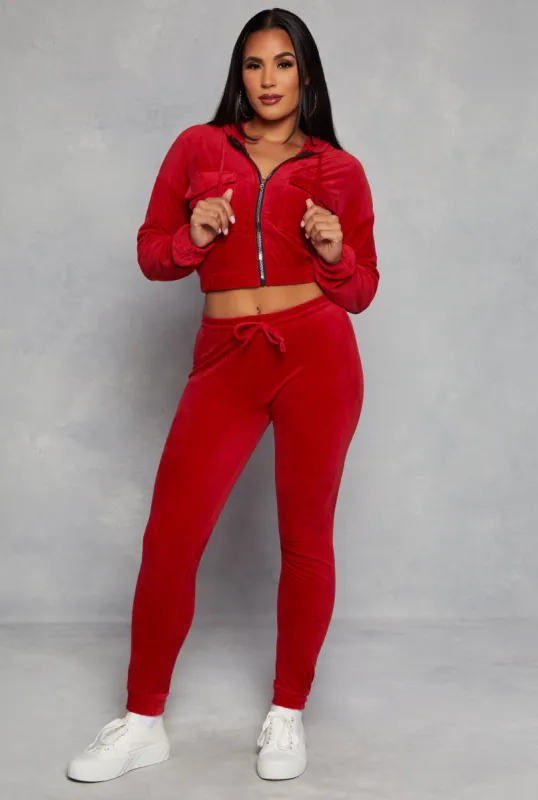Solid Velour High Waist Drawstring Joggers sold by Rainbow
