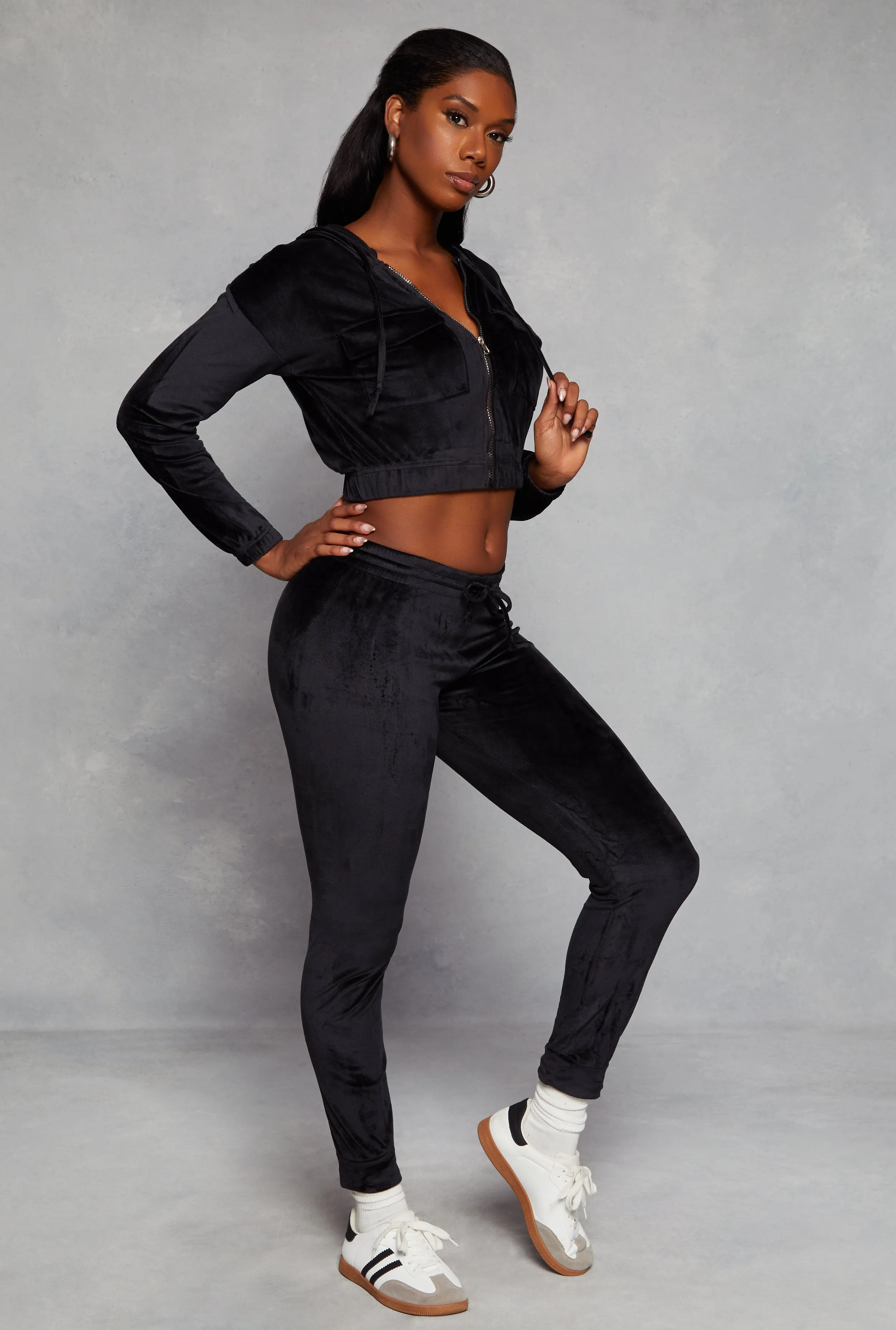 Solid Velour High Waist Drawstring Joggers sold by Rainbow