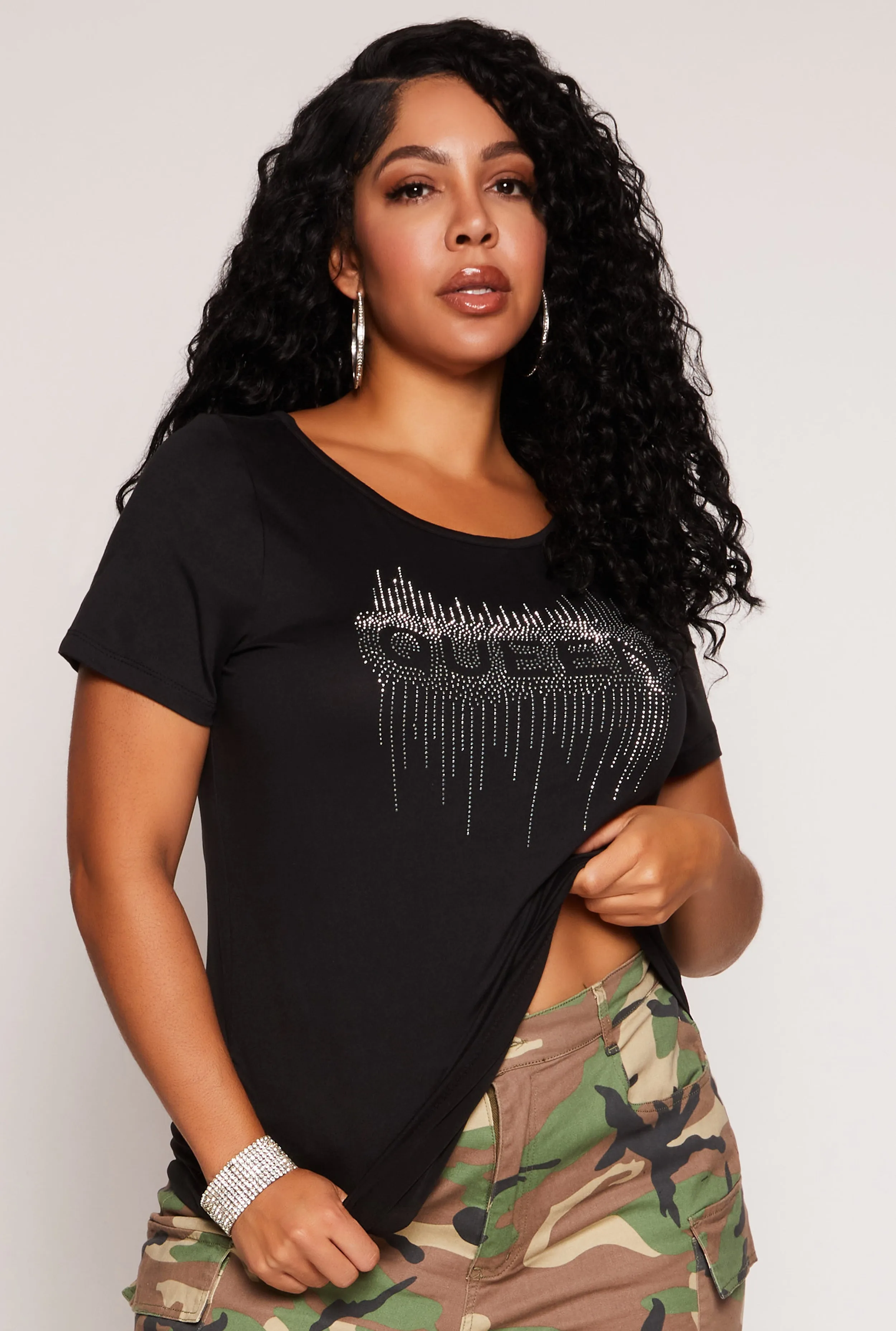 Plus Size Queen Rhinestone Graphic Tee sold by Rainbow