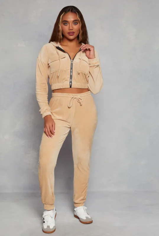 Solid Velour High Waist Drawstring Joggers sold by Rainbow