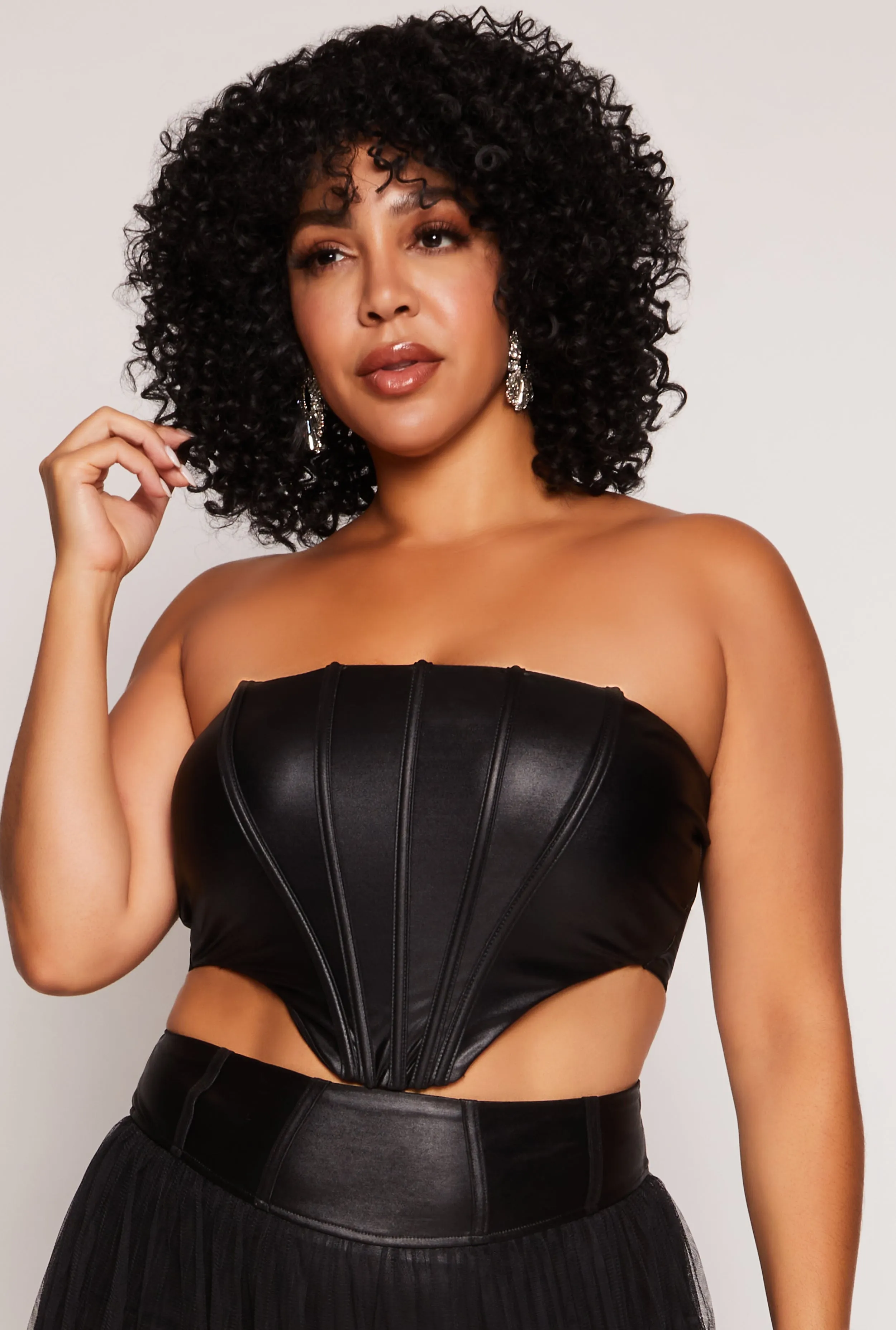 Plus Size Faux Leather Corset Tube Top sold by Rainbow