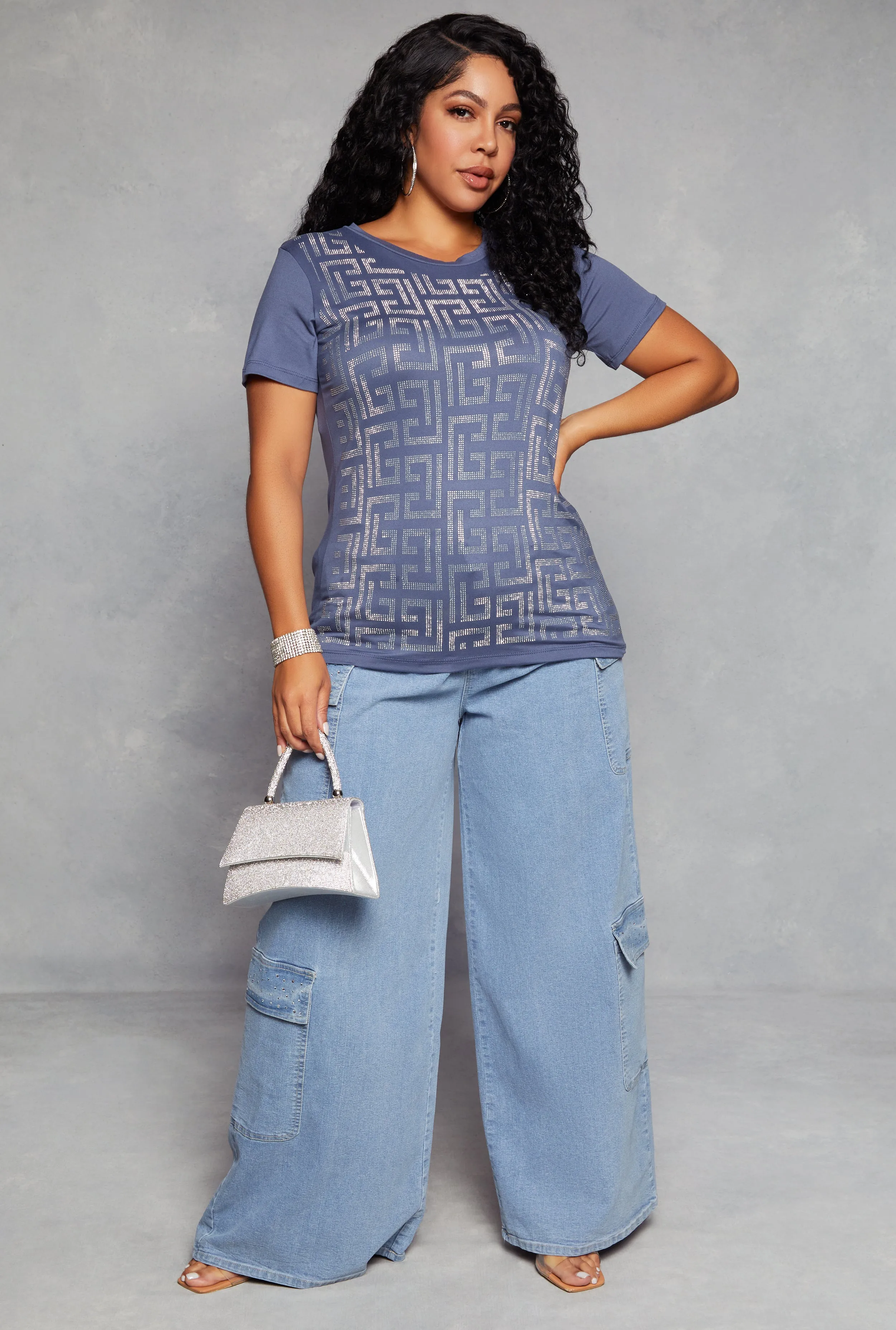 Plus Size Geometric Rhinestone Short Sleeve Top sold by Rainbow product image thumbnail 2