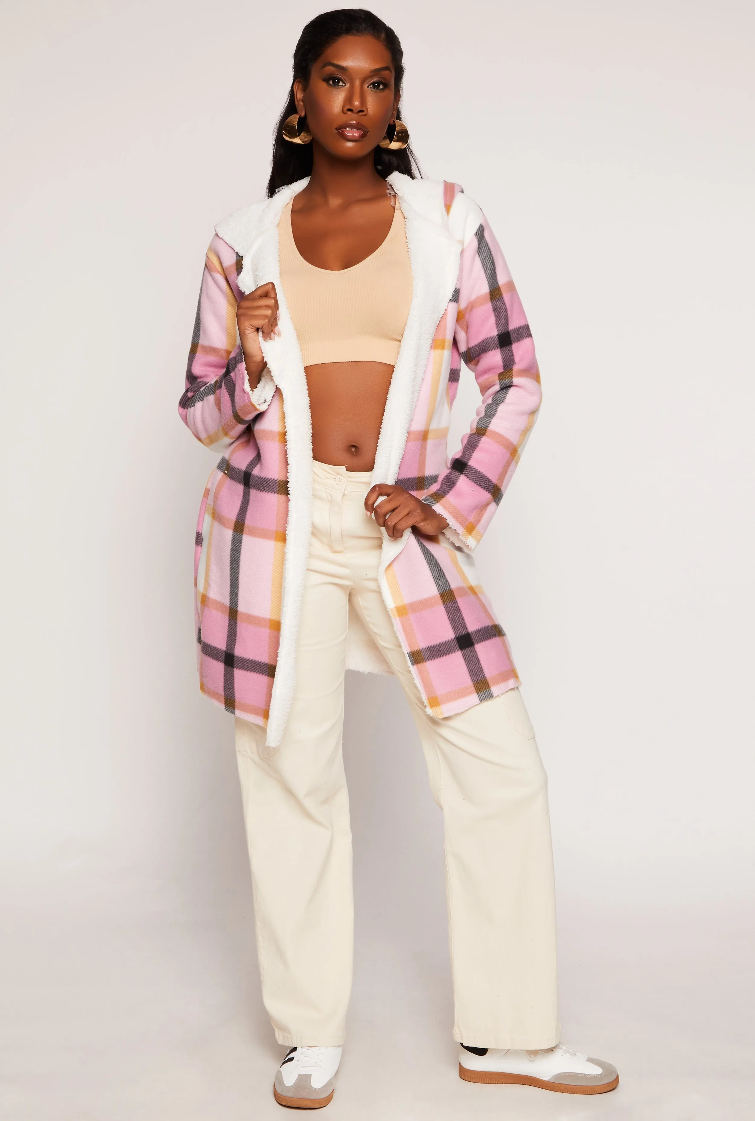 Plaid Sherpa Lined Hooded Coat sold by Rainbow product image thumbnail 2