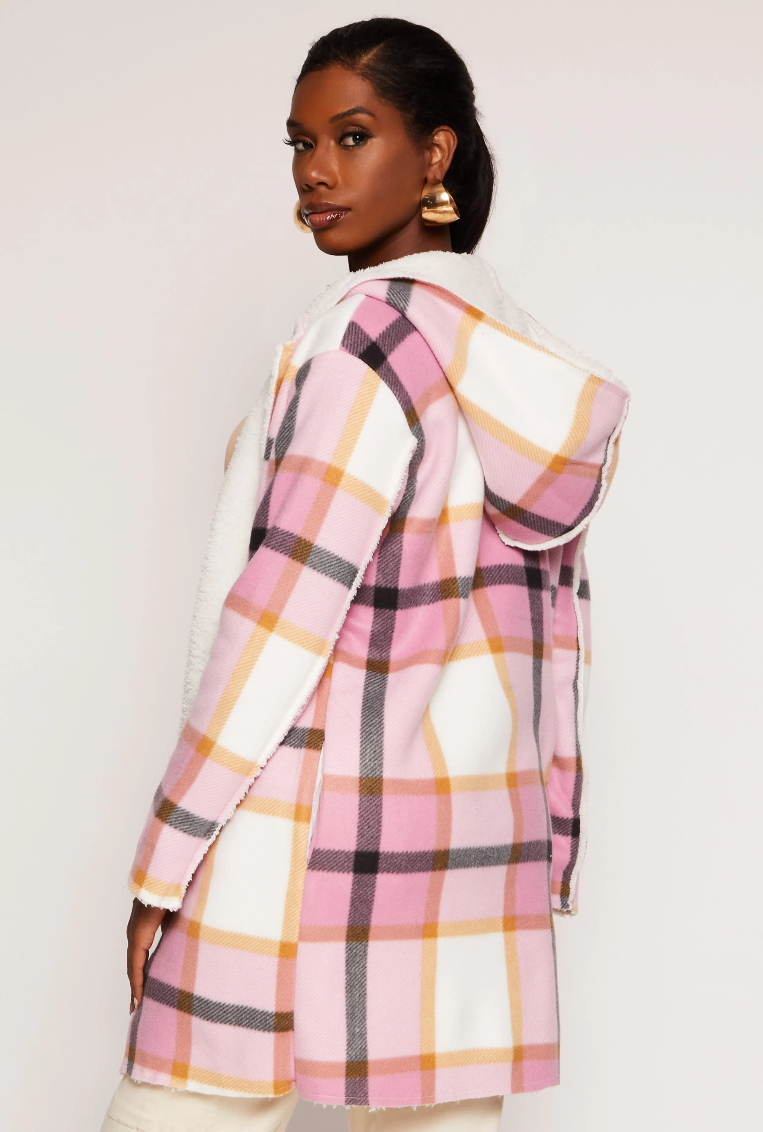 Plaid Sherpa Lined Hooded Coat sold by Rainbow product image thumbnail 3