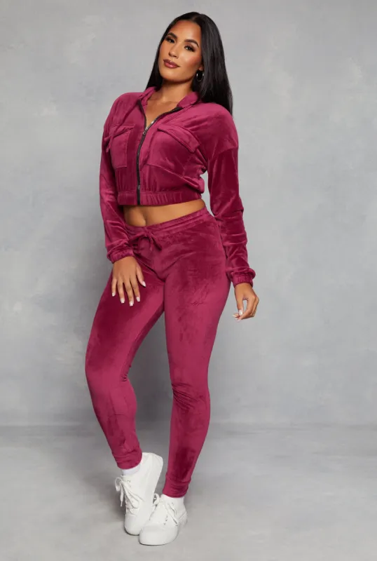 Solid Velour High Waist Drawstring Joggers sold by Rainbow