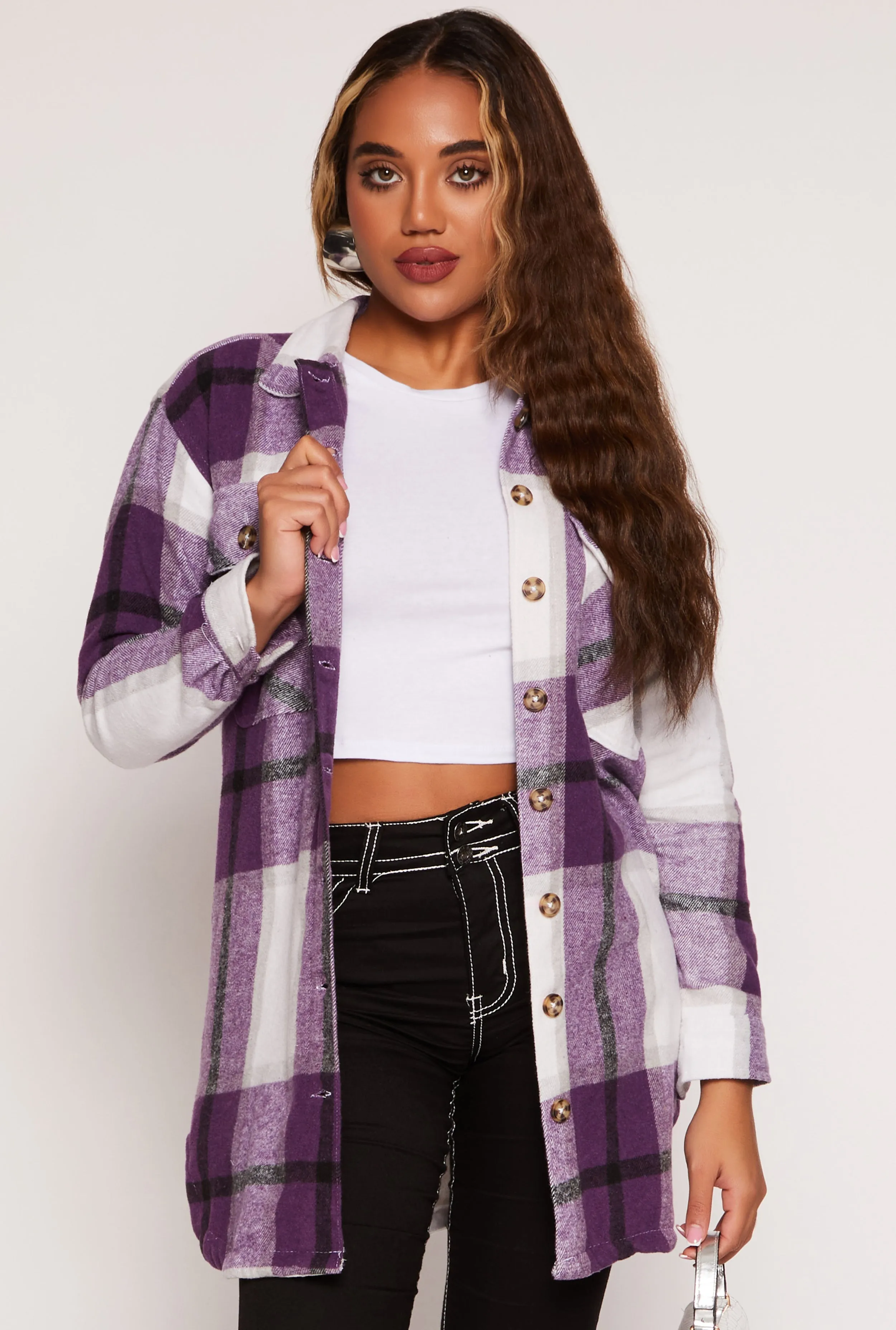 Plaid Long Shacket sold by Rainbow