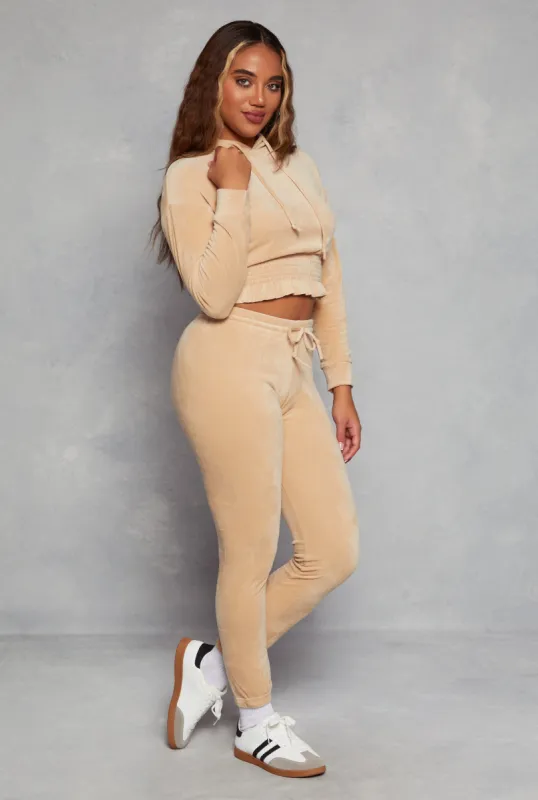 Velour High Waist Drawstring Joggers sold by Rainbow