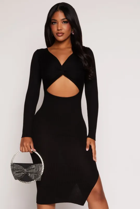 Twist Front Cut Out Side Slit Midi Dress sold by Rainbow