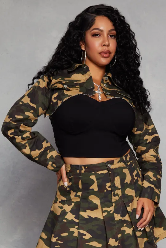 Plus Size Denim Distressed Cropped Jean Jacket sold by Rainbow