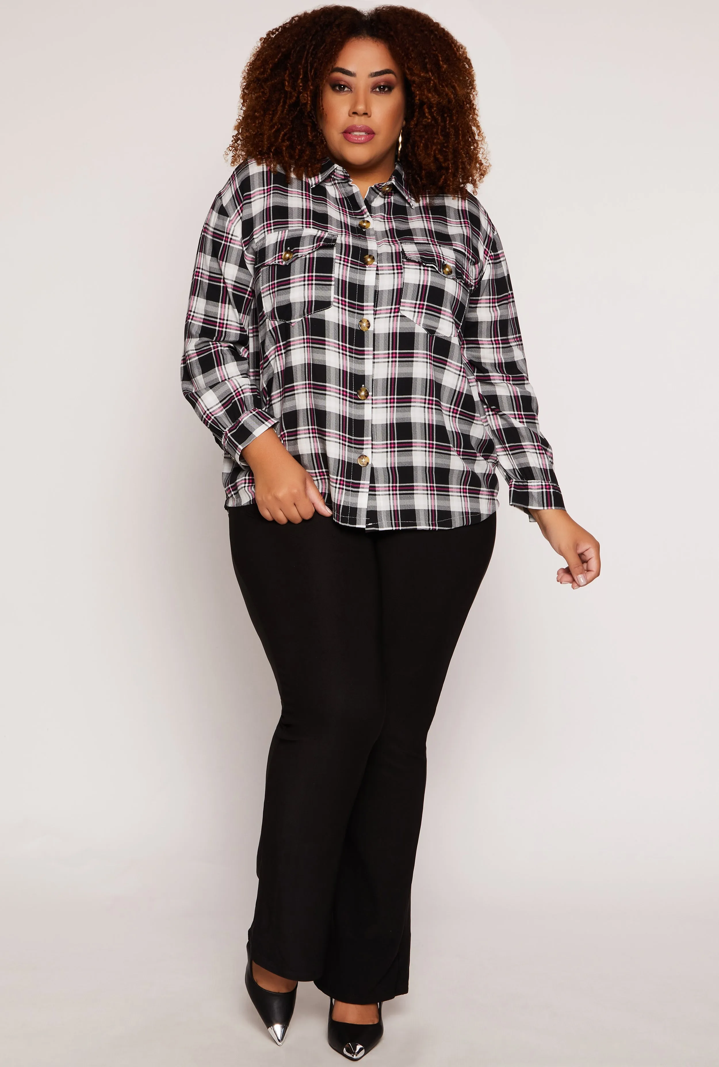 Plus Size Plaid Button Front Long Sleeve Shirt sold by Rainbow product image thumbnail 2