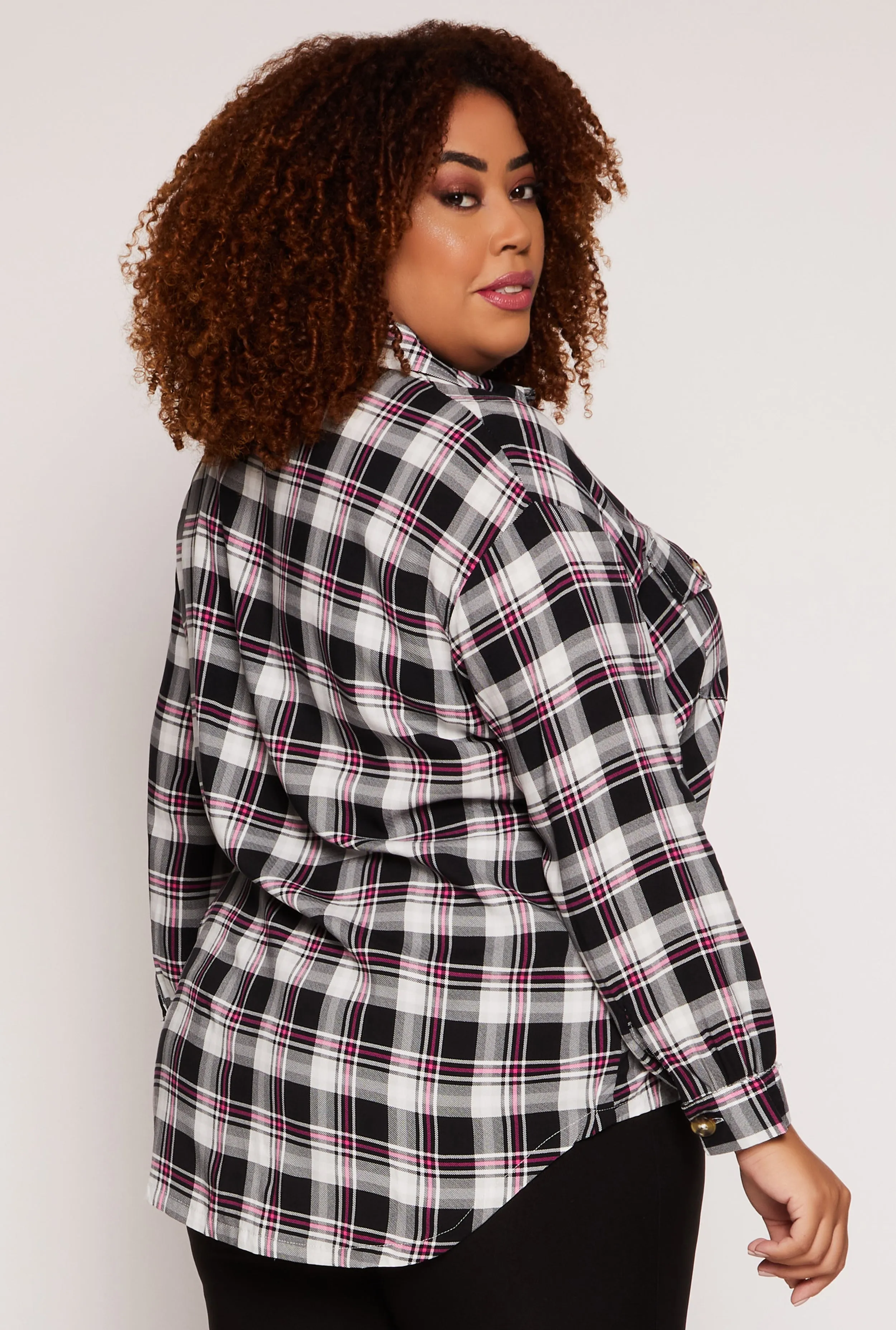 Plus Size Plaid Button Front Long Sleeve Shirt sold by Rainbow product image thumbnail 3