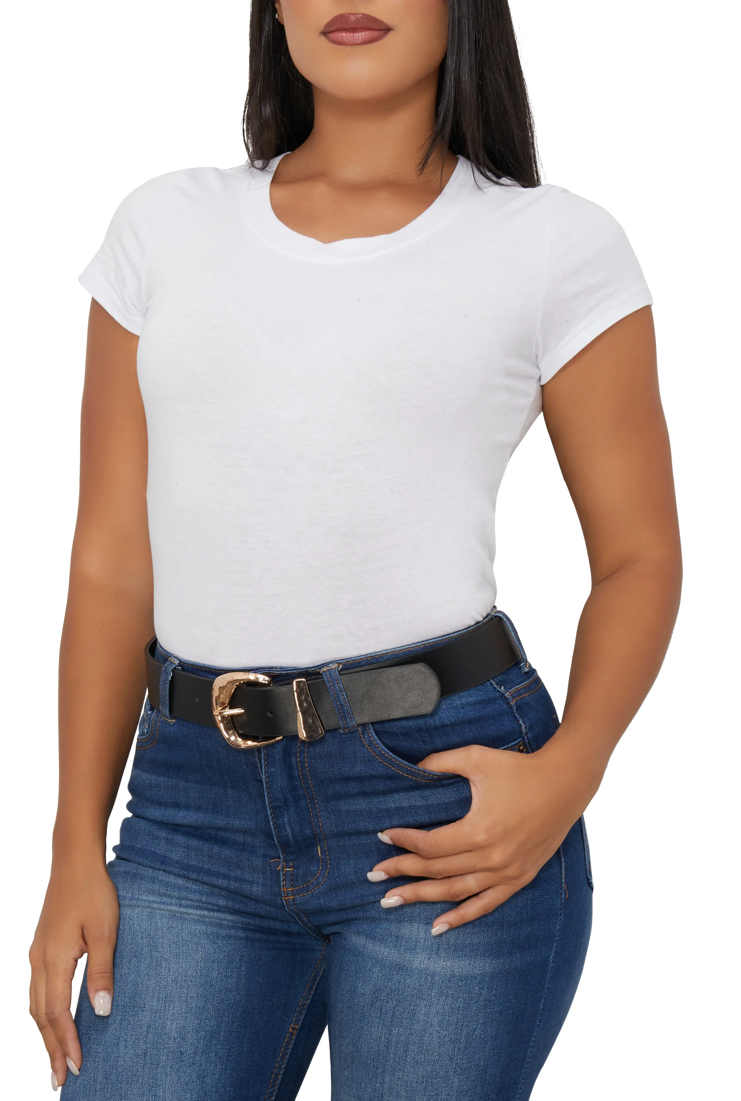 Metallic Buckle Faux Leather Belt sold by Rainbow