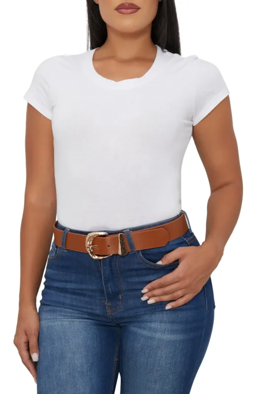 Metallic Buckle Faux Leather Belt sold by Rainbow