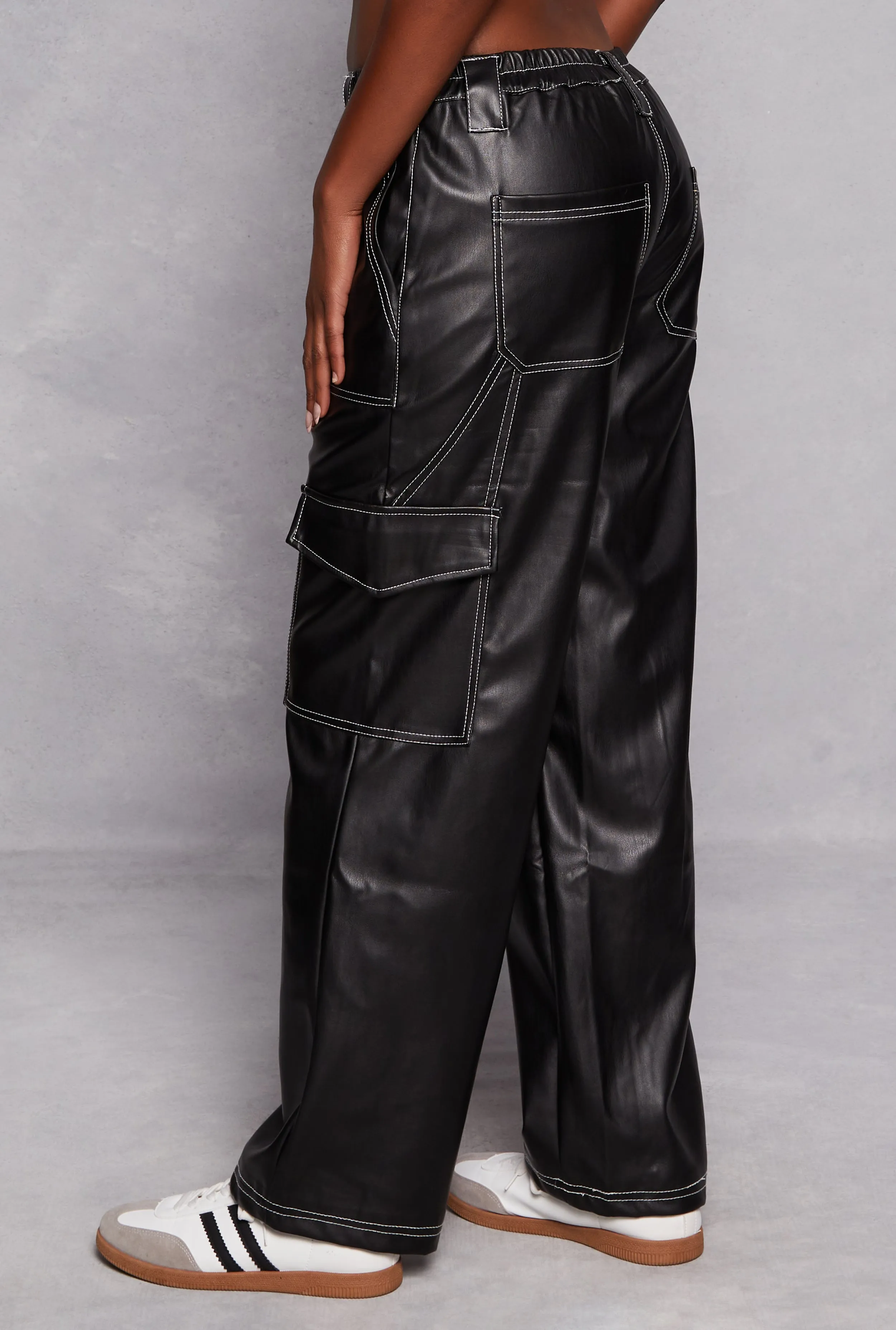 Almost Famous Decorative Stitch Faux Leather Cargo Pants sold by Rainbow product image thumbnail 3